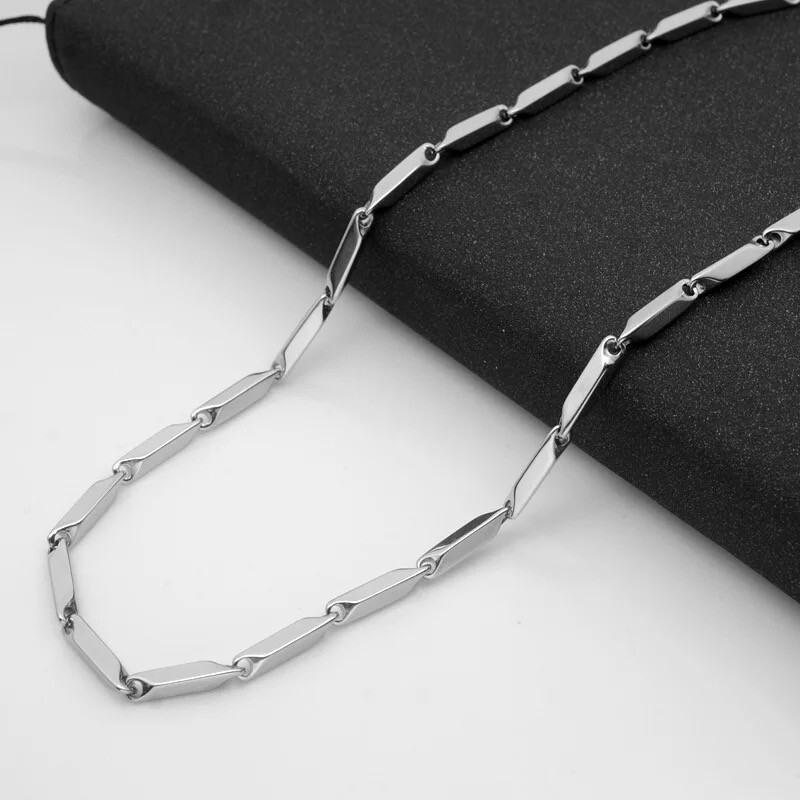 Wholesale Stainless Steel Silver Rhombus Square Seeds Chain Necklace Men’s Gift