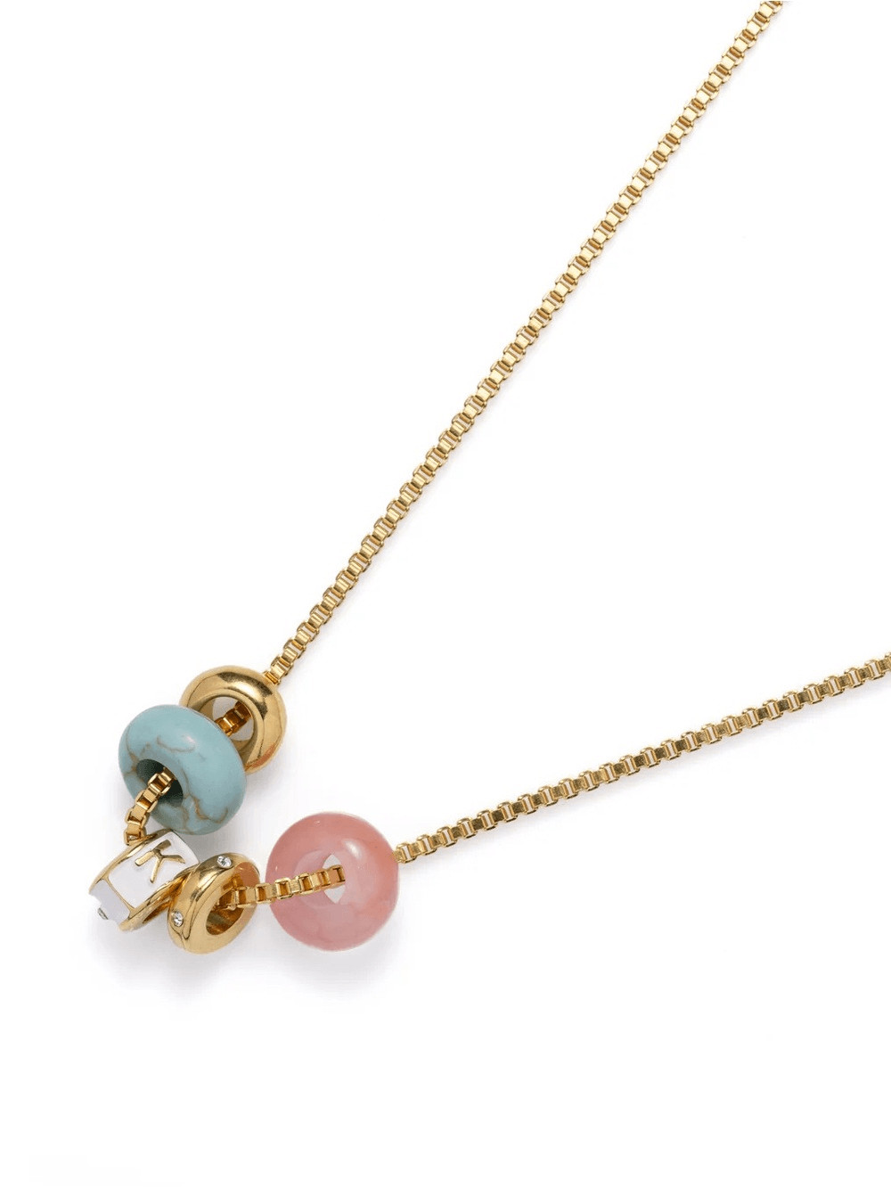K’ Gold Chain Necklace with Turquoise and Pink Bead Accents