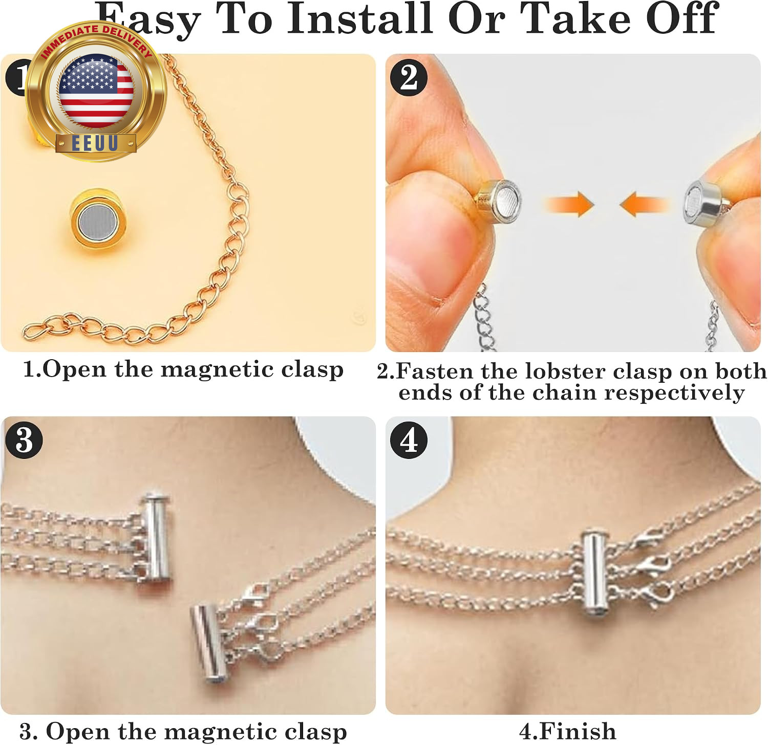 Magnetic Necklace Clasp and Chain Extender for Layering, Gold and Silver Jewelry