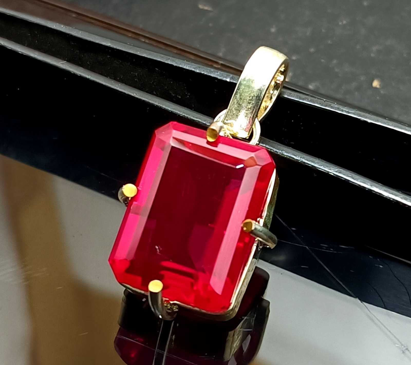 Natural Certified Red Ruby 45.20 Ct Emerald Cut Loose Gemstone Silver Pendant