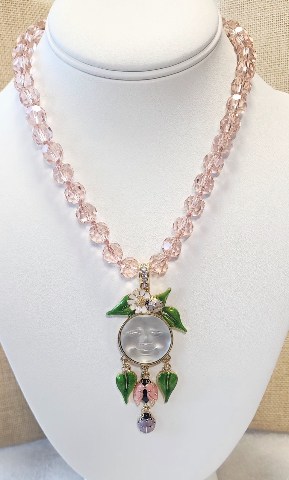 Kirks Folly Signed Moon Face Ladybug Strawberry Flower Dangle Pendant C343