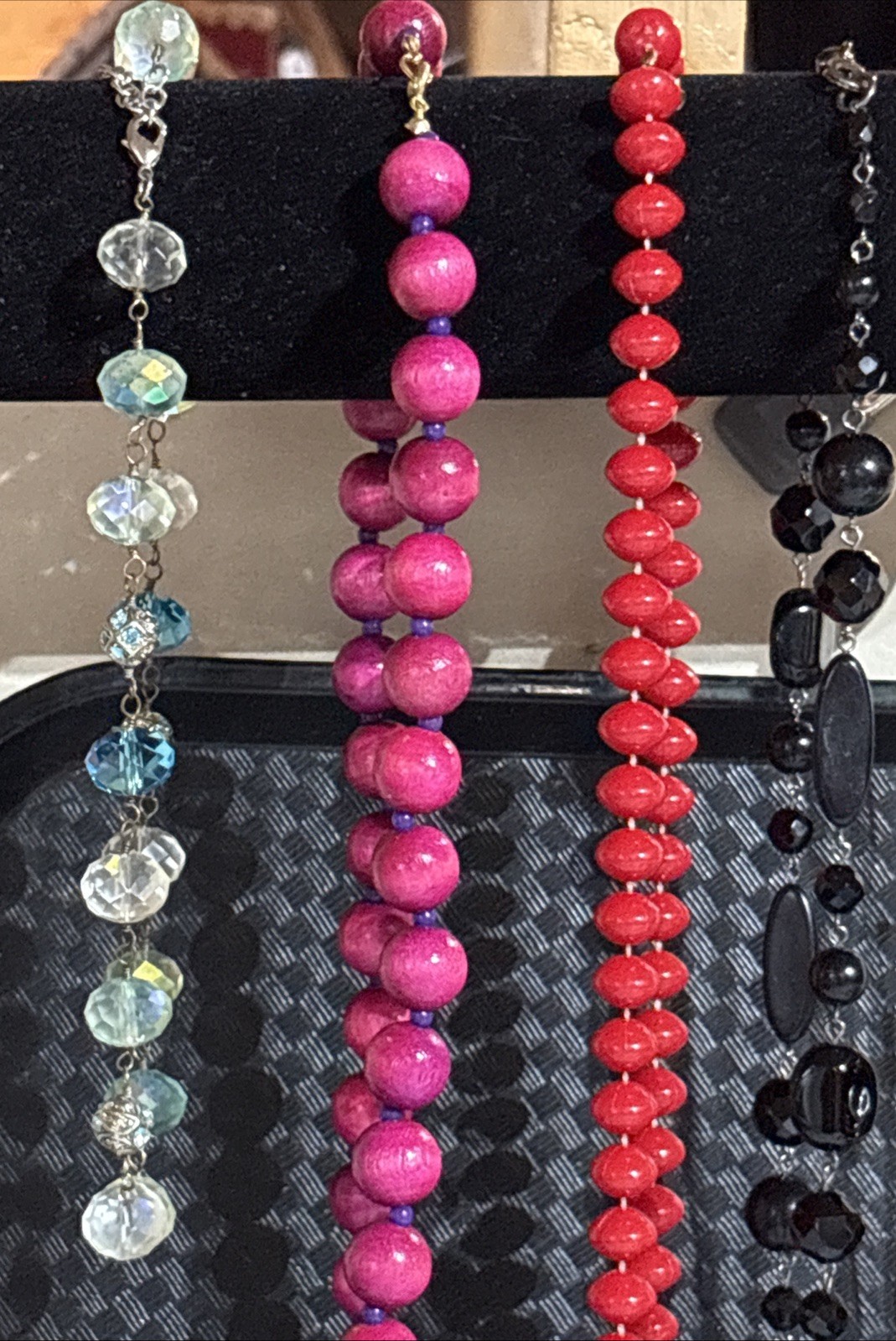 Classic Contrast Beaded Necklace Black, Red & Crystal Mix (5 Pc) Jewelry Bundle