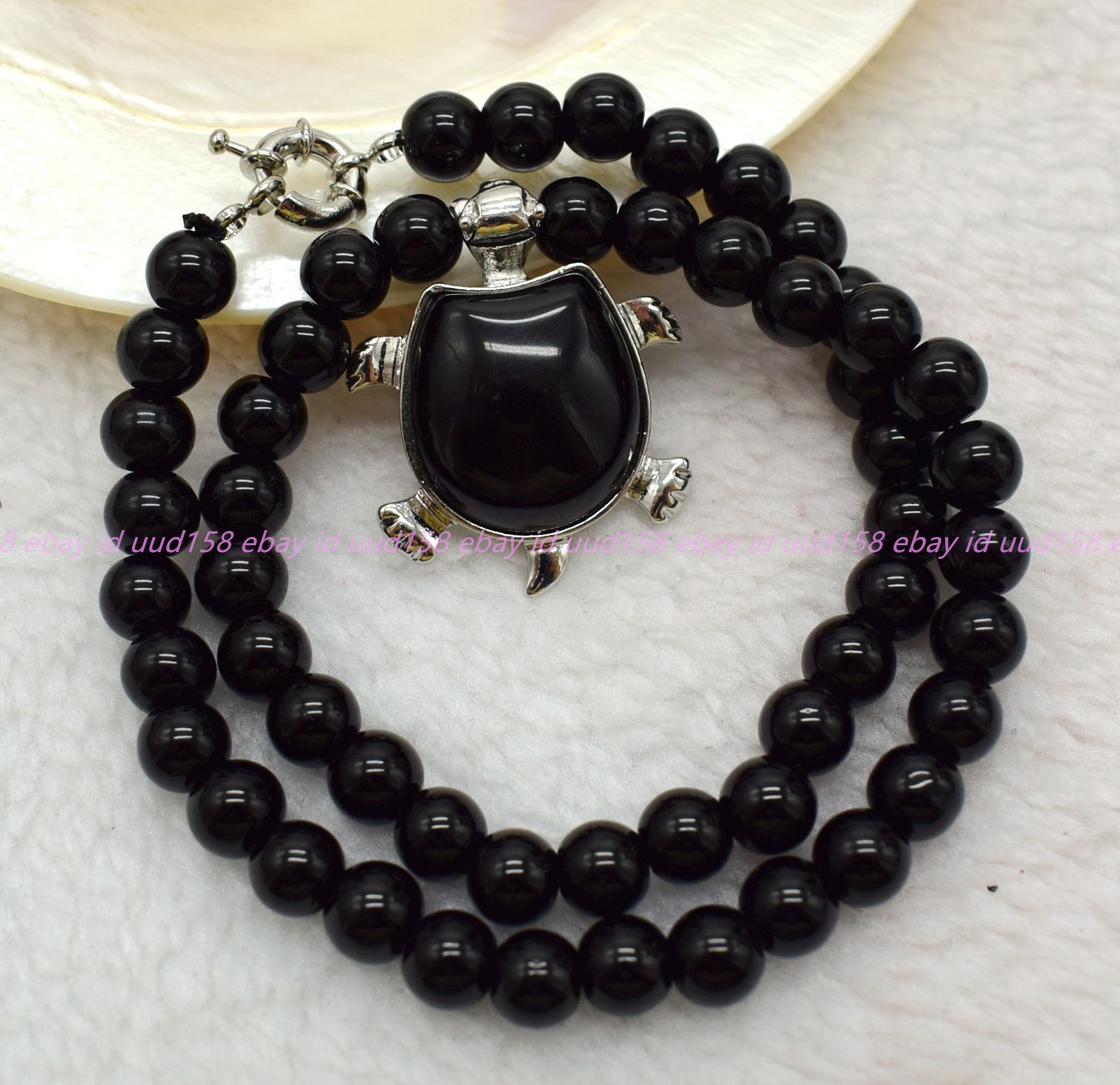 Natural 6/8/10/12mm Black Agate Tortoise Round Beads Pendant Necklace 16-28in