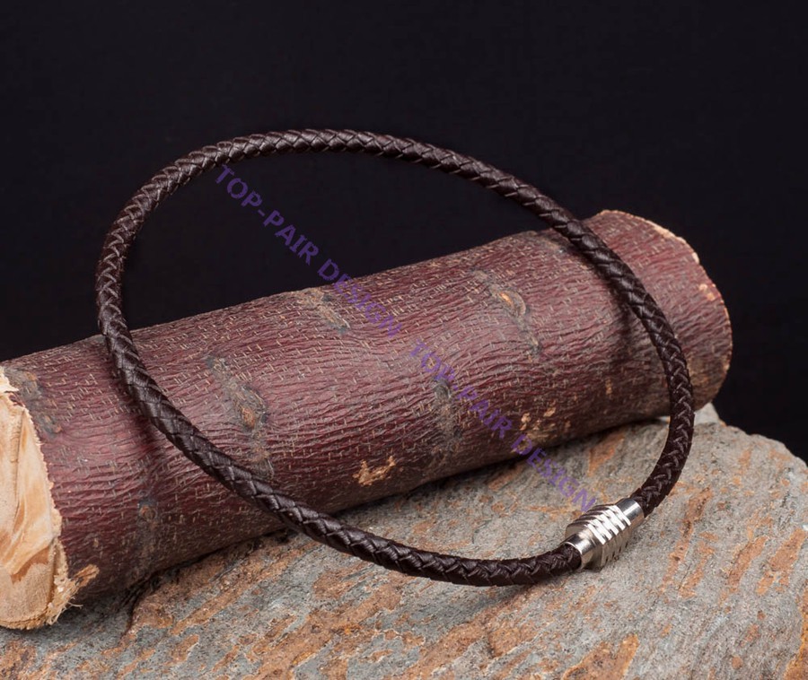 Magnet Stainless Steel Clasp Quality 6mm Leather Cord Braided Choker Necklace