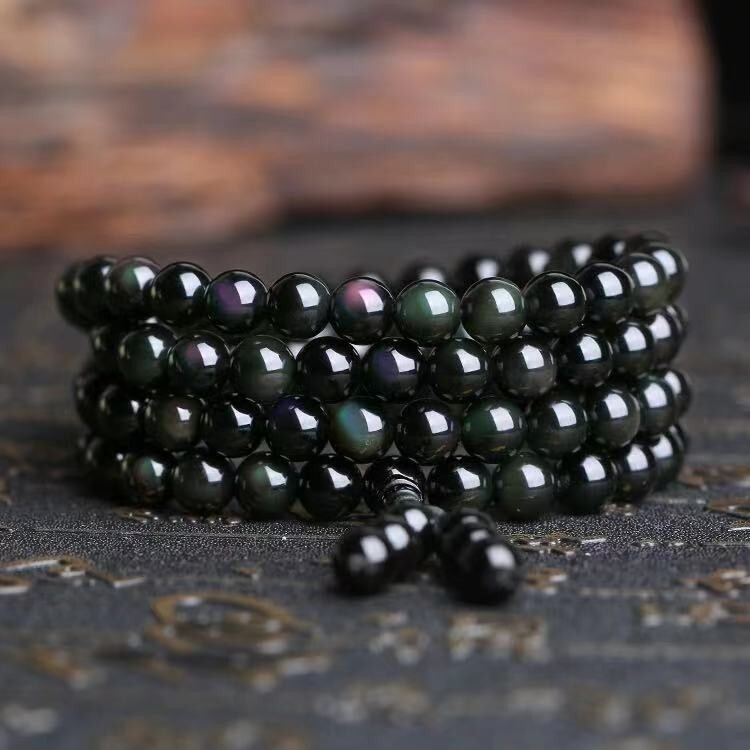 Rainbow Eye Obsidian 108 Mala Beads Prayer Necklace Multilayers Healing Bracelet