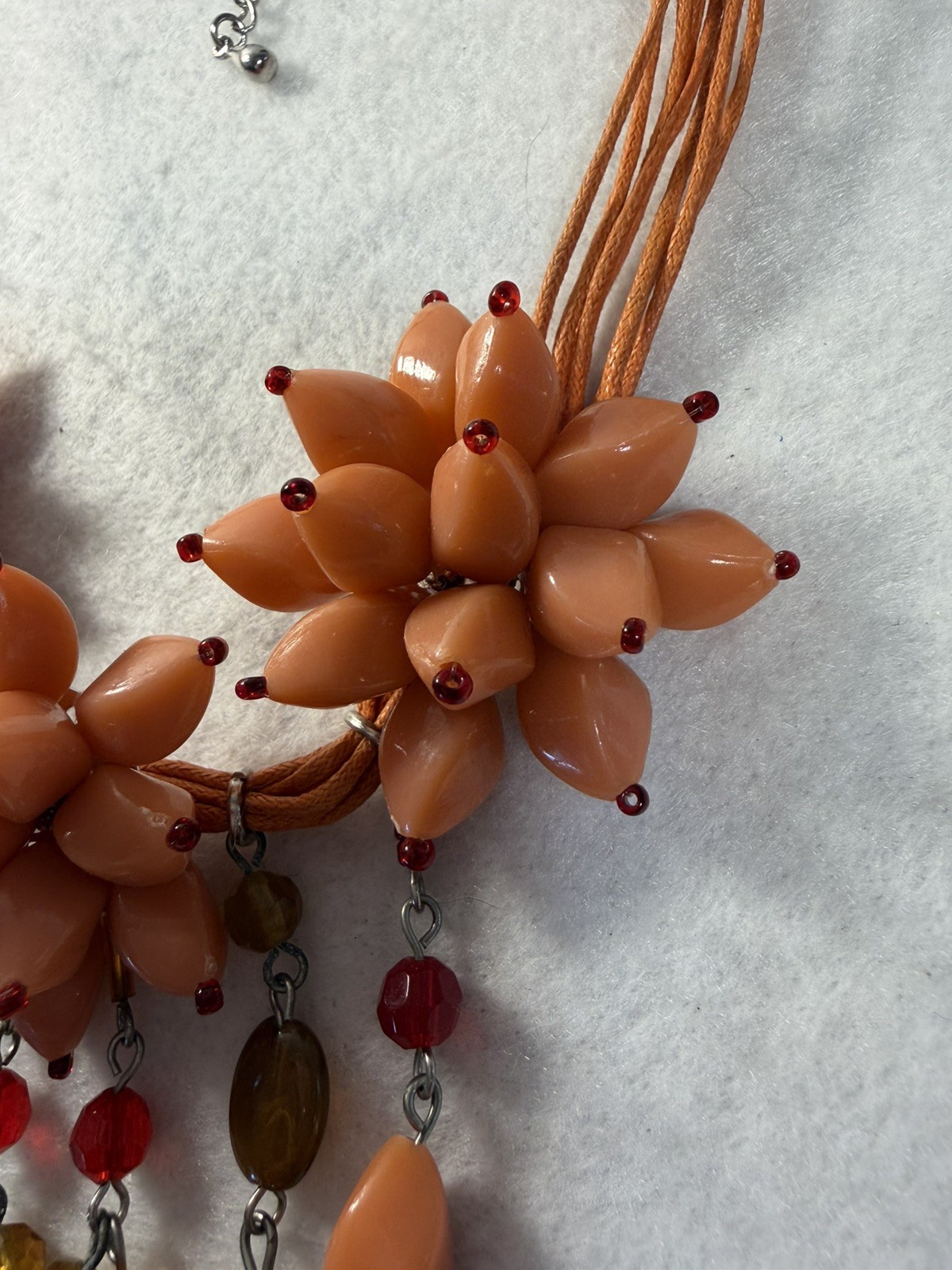 Orange Resin Floral Cluster Statement Necklace with Banana-Amber Dangles