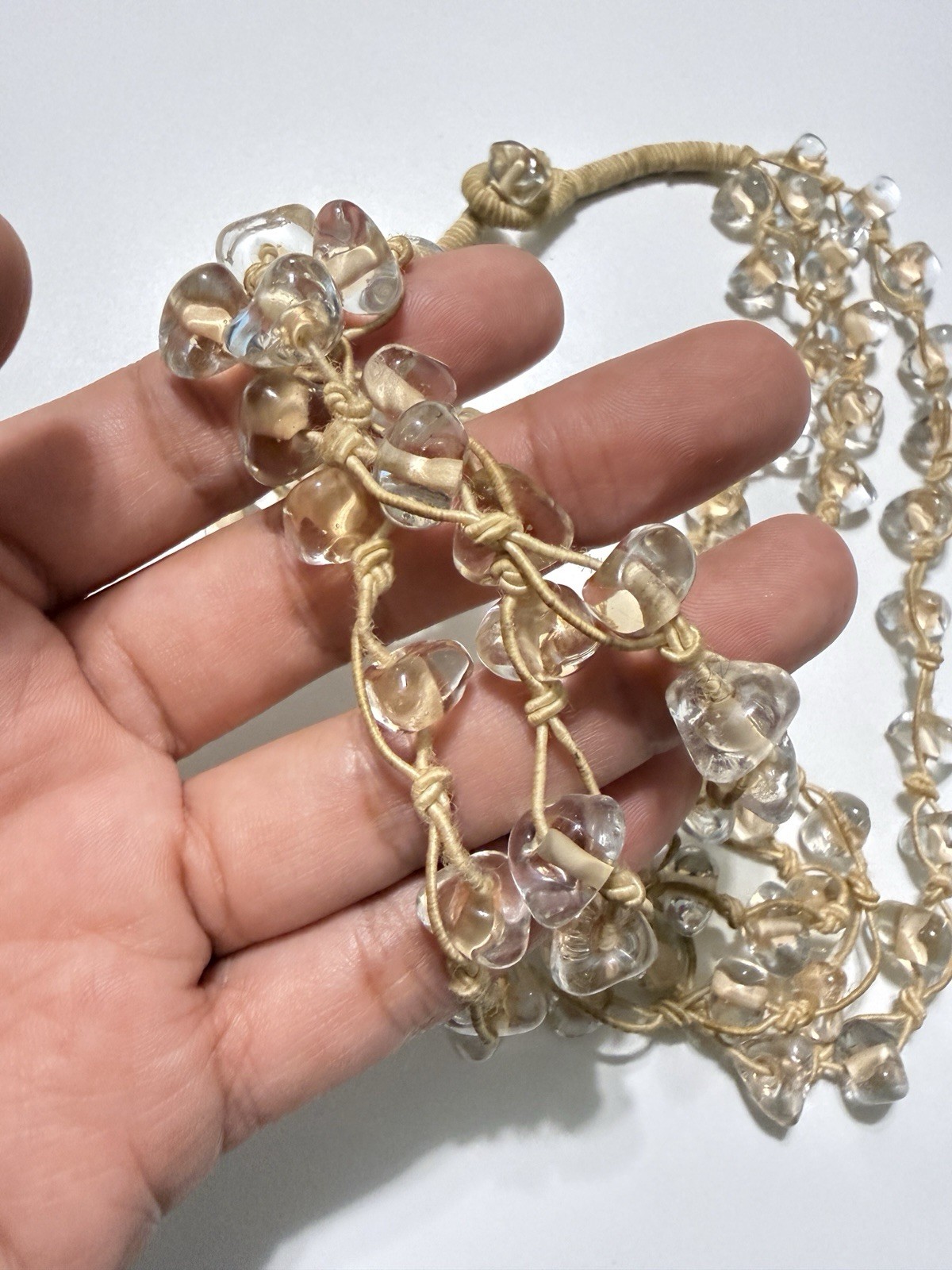 Vintage 90’Natural Clear Quartz Chip 3 Strand Layered Boho Necklace Stone Toggle