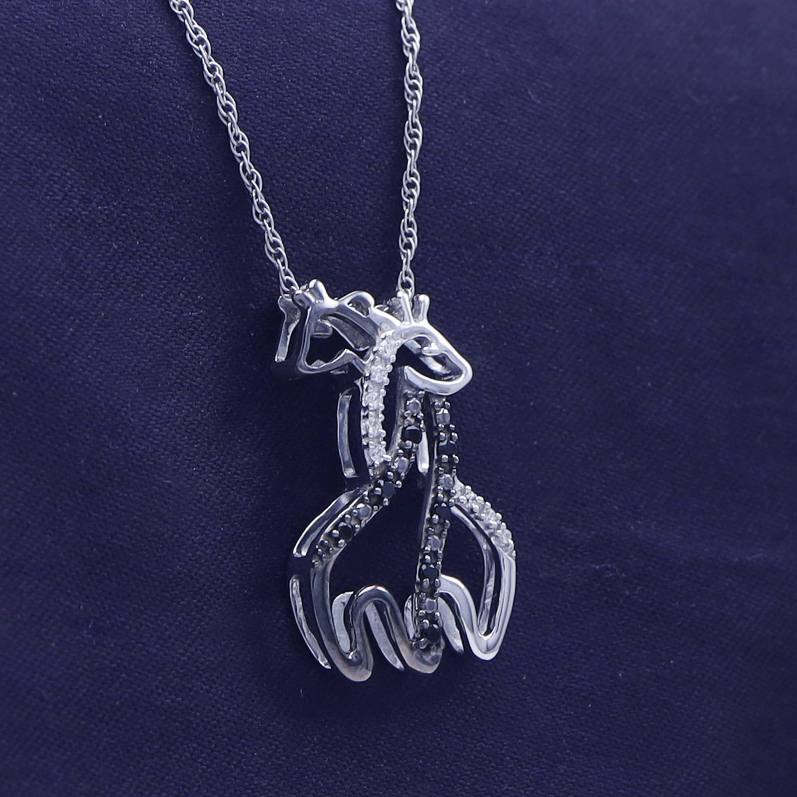 Giraffe Pendant Necklace Black & White Simulated Diamond 14K White Gold Plated