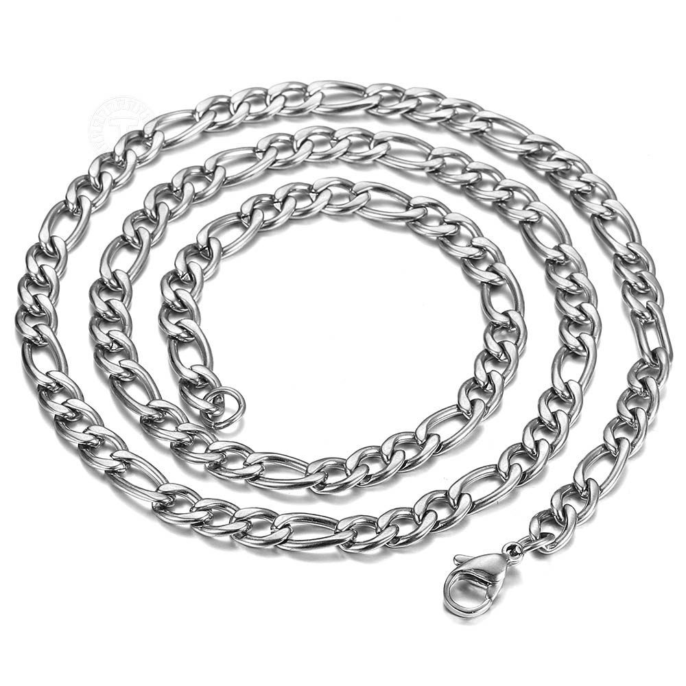 3/5/7/9mm Stainless Steel Figaro Chain Necklace Men Women Link Jewelry 16″-30″