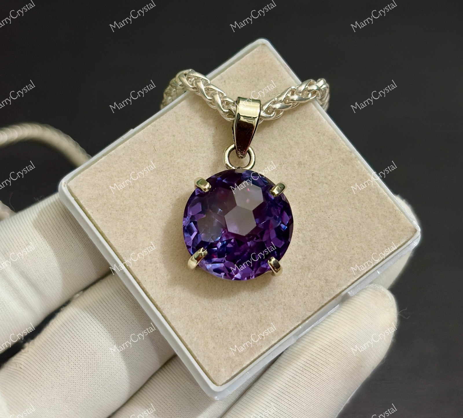 32 Ct Alexandrite GS Silver Pendant Necklace | Color Change Crystal