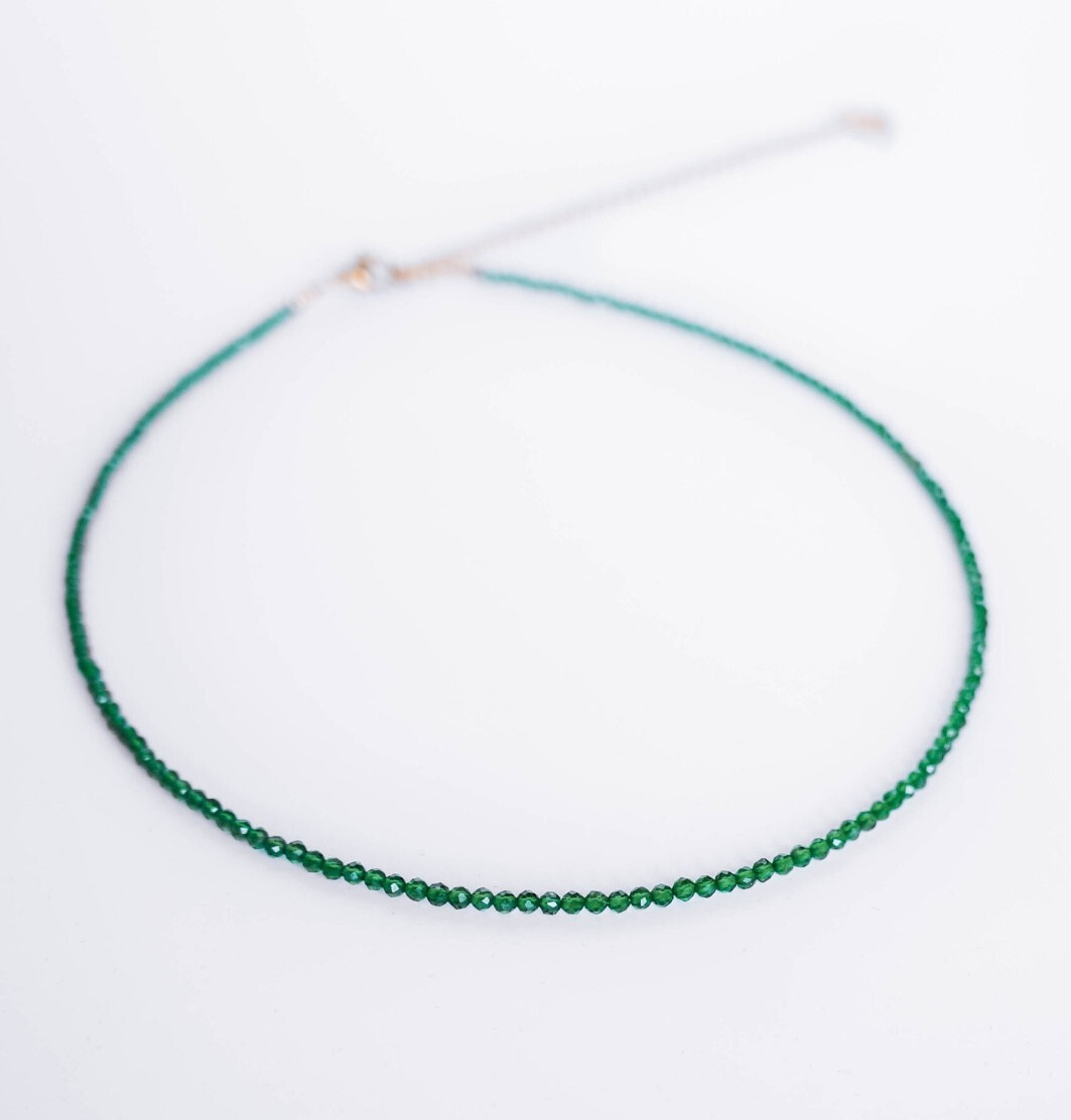 Green Emerald 2mm Beaded Crystal Choker Healing Dainty Minimalist Necklace