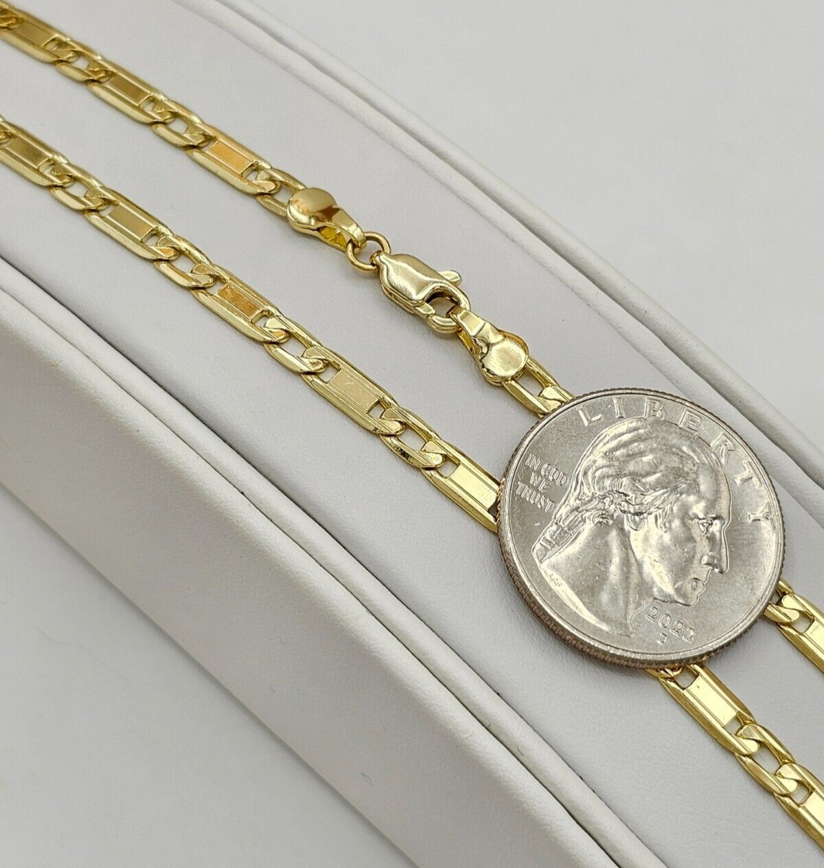 14K Gold Plated Chain Necklace – Flat Curb Link Style – 17.5in Long – 3.75mm