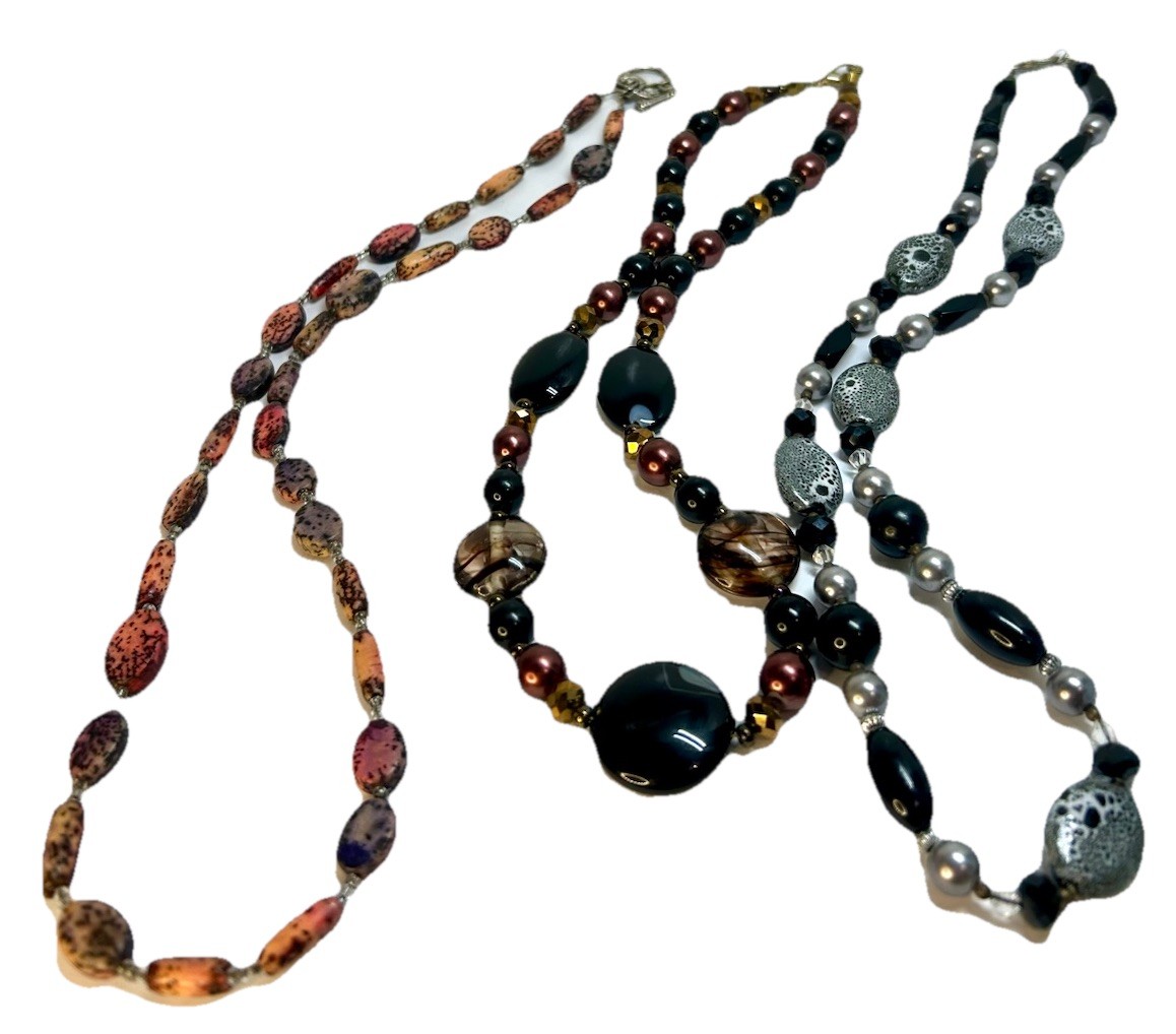 Lot Of 3 -Various Crafted Necklaces Beads & Stones Pendants Earthtones Vintage