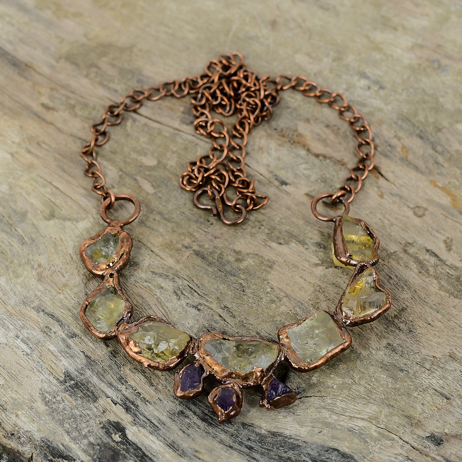 Citrine Rough Copper Gift For Love Electroformed Chain Adjustable Necklace 18.0″