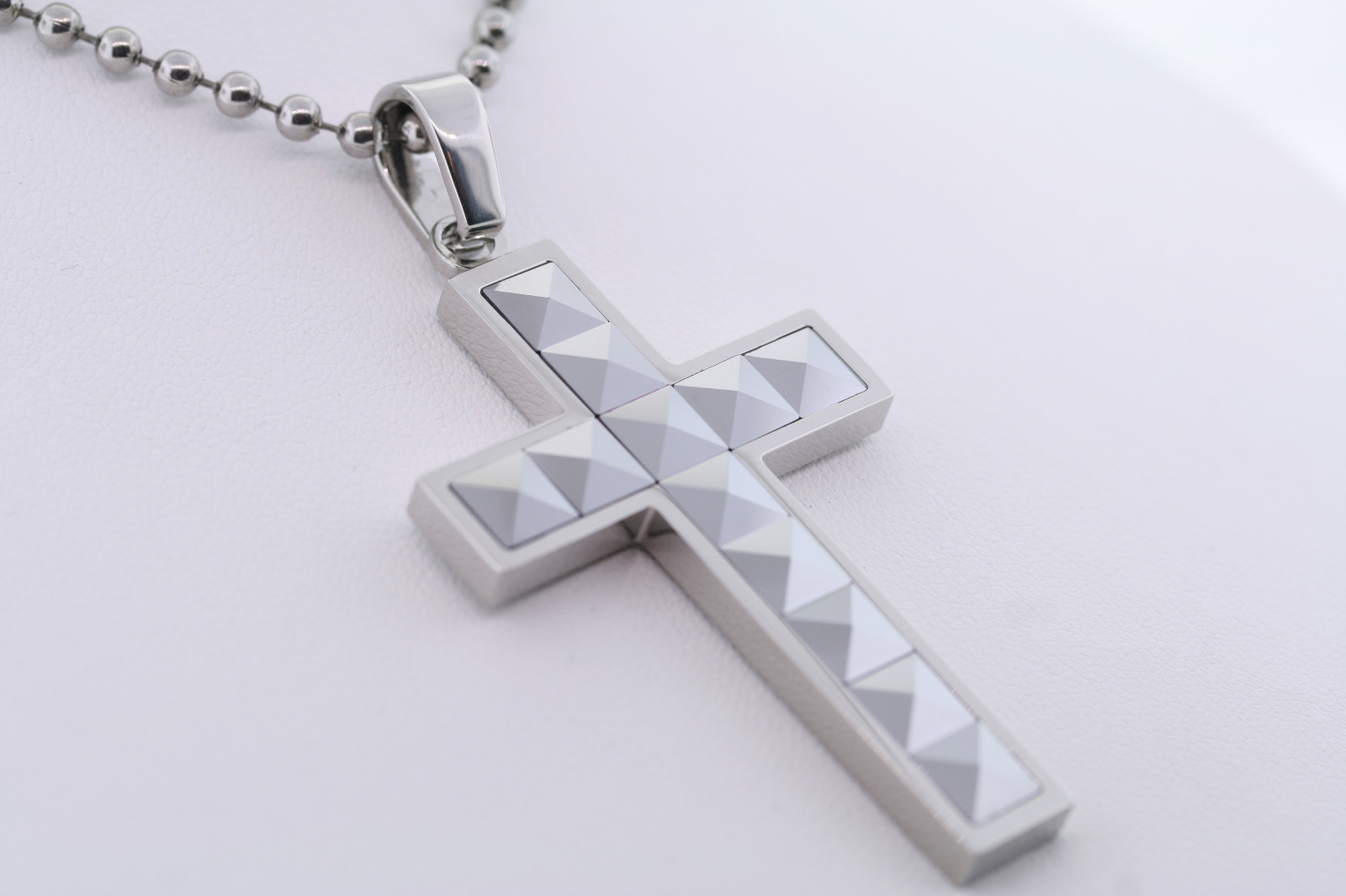 SHR Stainless & Faceted Tungsten Inlay 2 3/4″ x 1 3/8″ Cross Necklace 22″