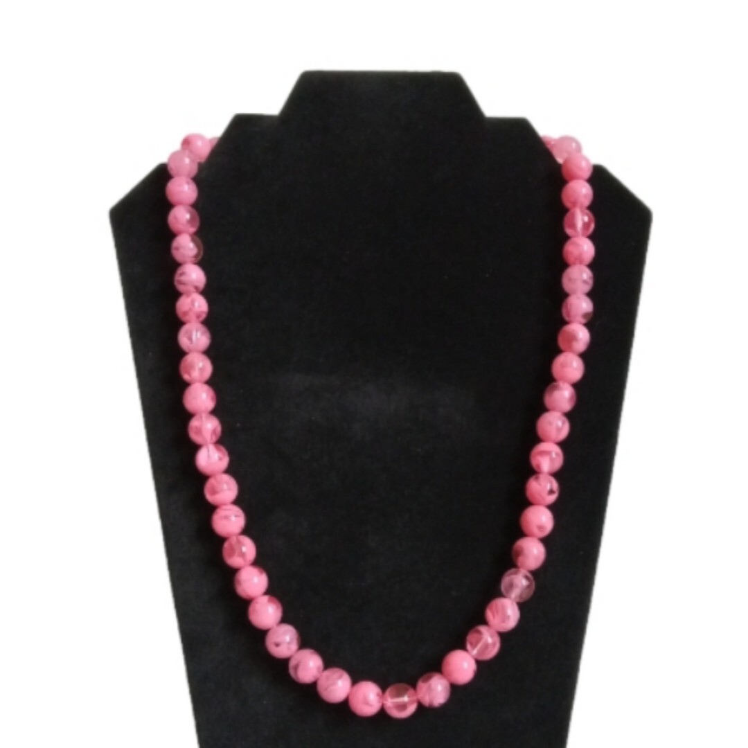 Transparent Bubblegum Pink Round Acrylic Beaded Single Strand Statement Necklace