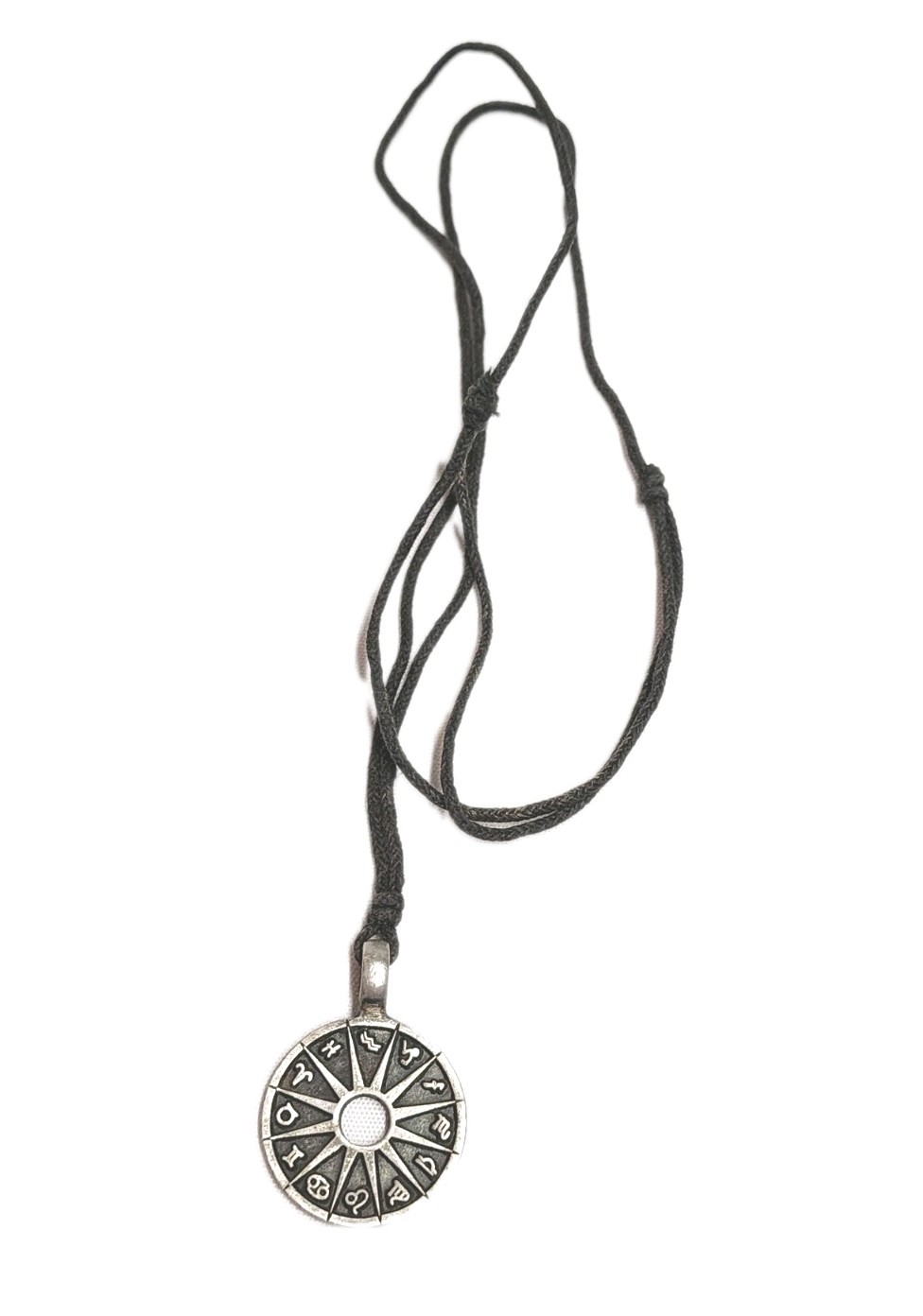 Zodiac Signs Pewter Pendant Charm Necklace Pewter Tone BlacK Cord Astrology