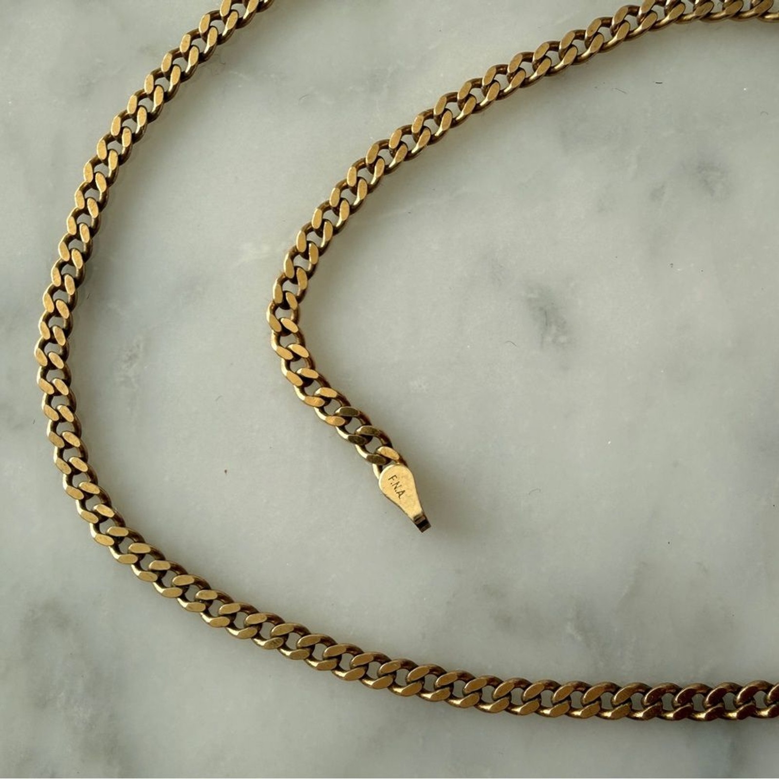 14” Gold Curb Chain Necklace Choker .925 Sterling Silver F.N.A. Italy