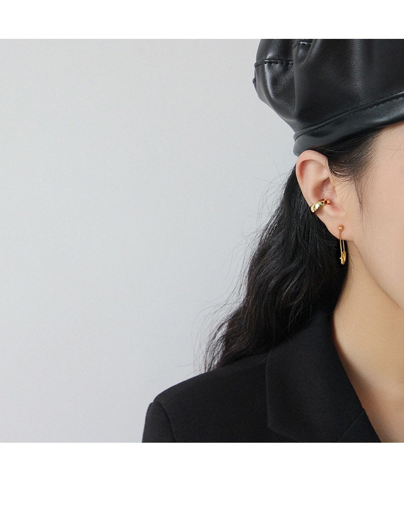 Paperclip Safety Pin Dangle Earrings Hoop Drop Gold Plated S925 Sterling Silver