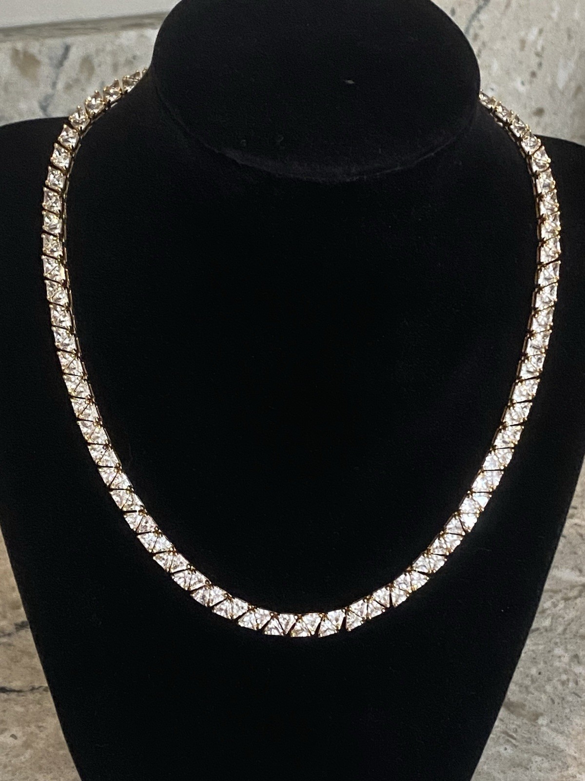 Gold Vermeil 925 Trillion Cut Cubic Zirconia Necklace 16.75″ Length