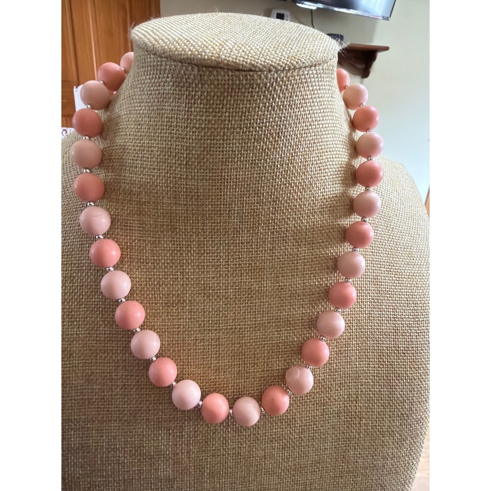 Matte Pink Bead Necklace Blush Rose Tones Silver Spacers Minimlalist Feminine