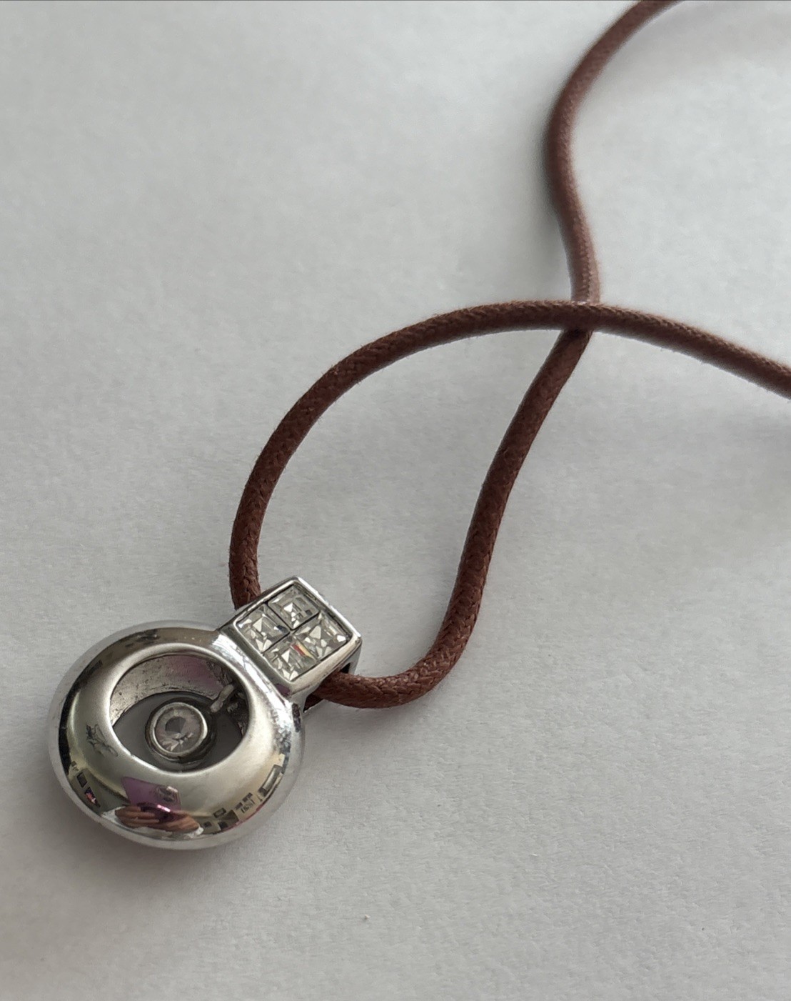 Swarovski Crystal Clear Pendant Necklace Leather Brown Cord Boho Chocker