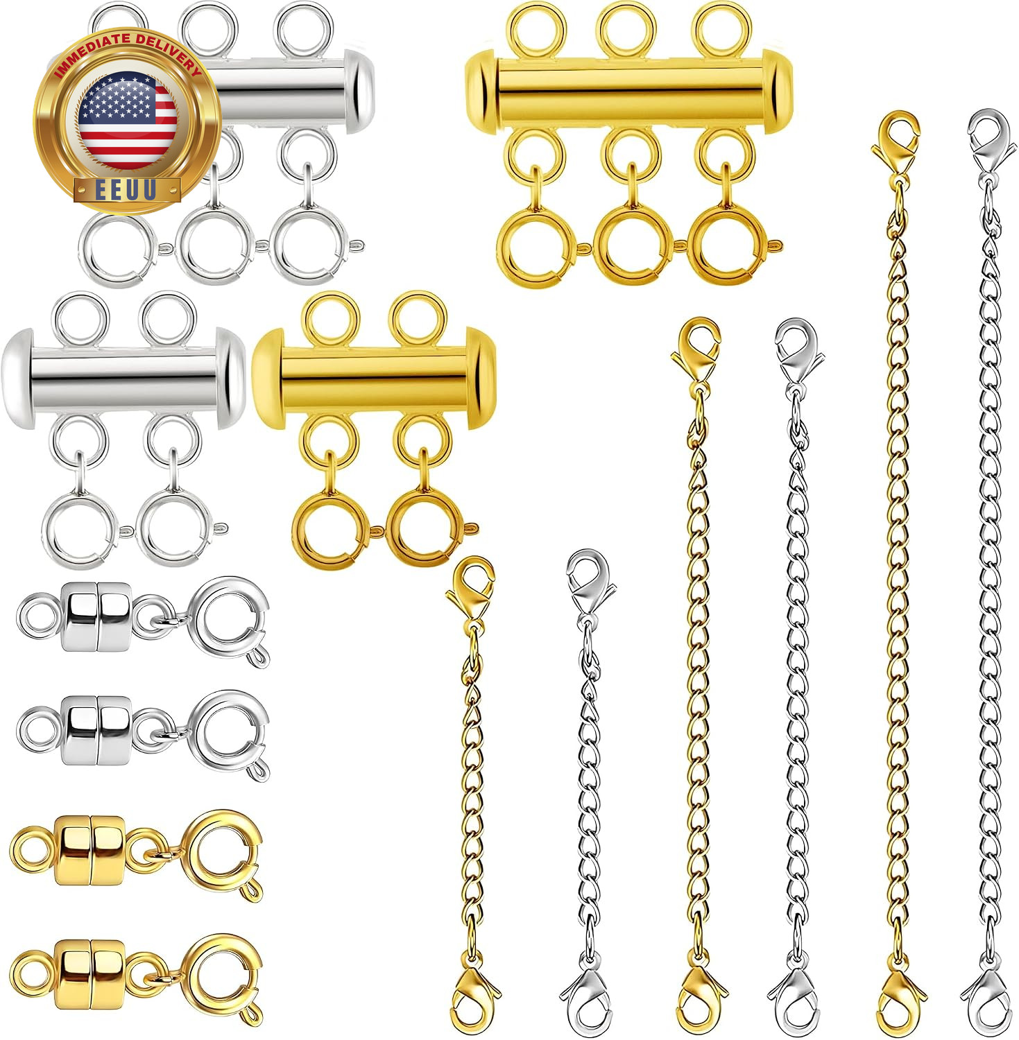 Magnetic Necklace Clasp and Chain Extender for Layering, Gold and Silver Jewelry