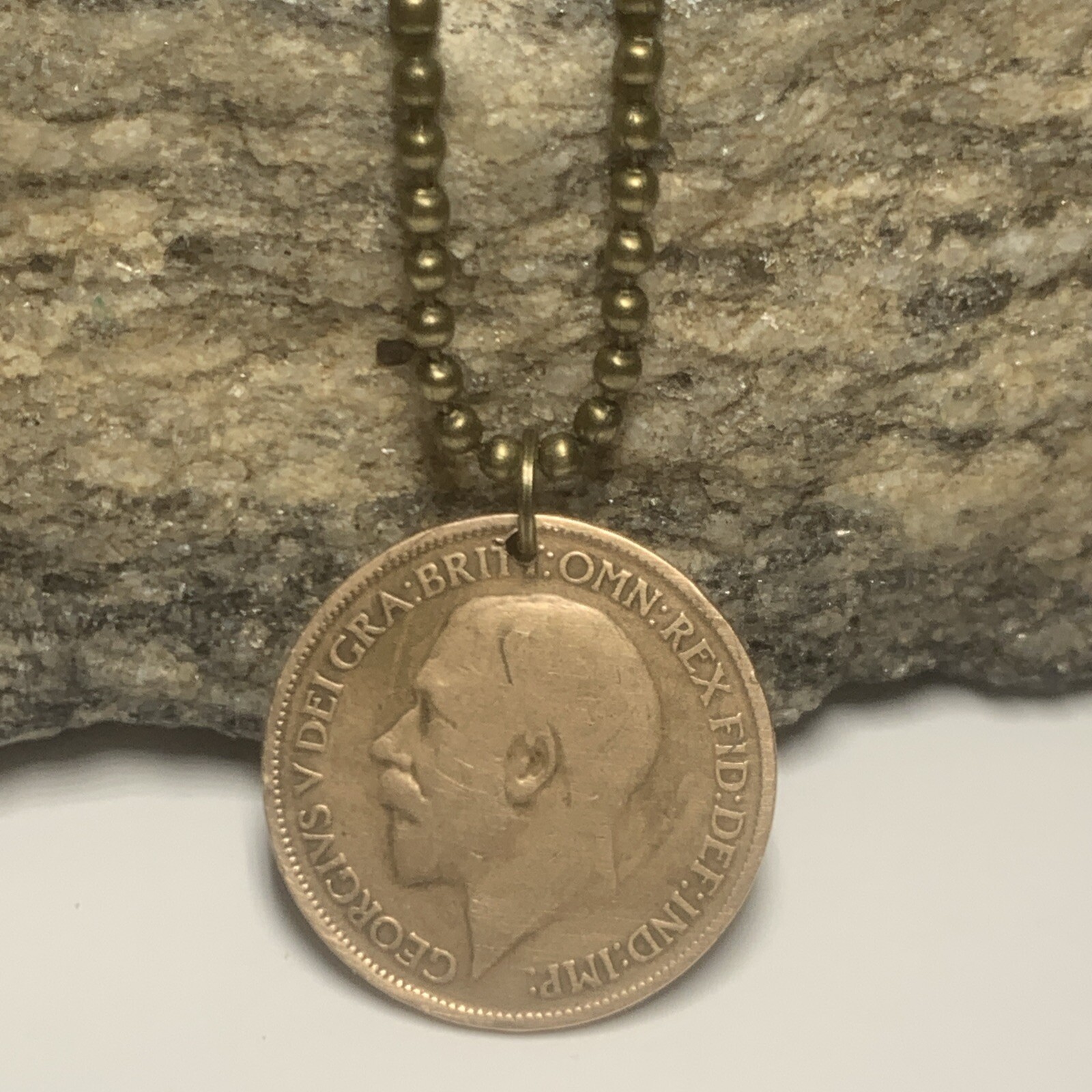 1914 UK Real Circulated 1/2 Penny Coin Pendant. King George V. Great Gift 🎁A1