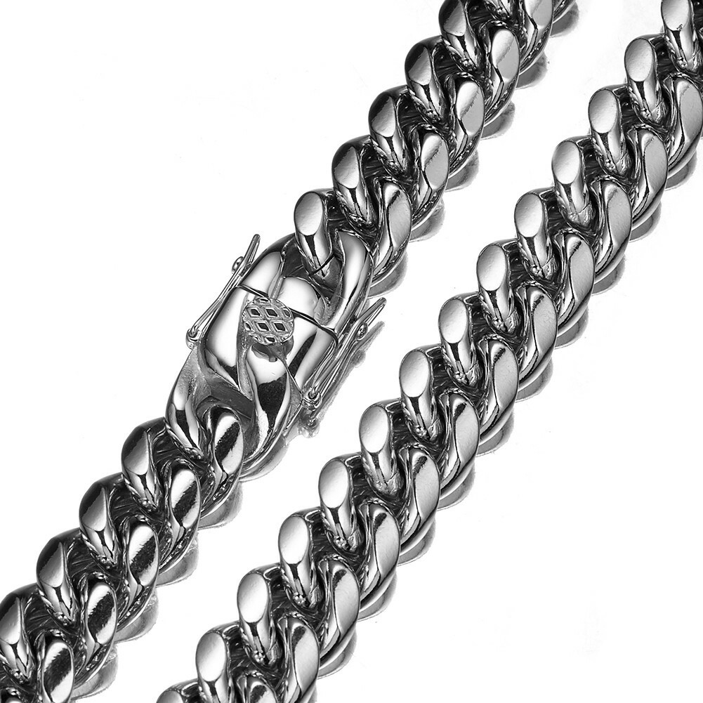 Fashion Mens Miami Cuban Link Bracelet or Chain Necklace Stainless Steel