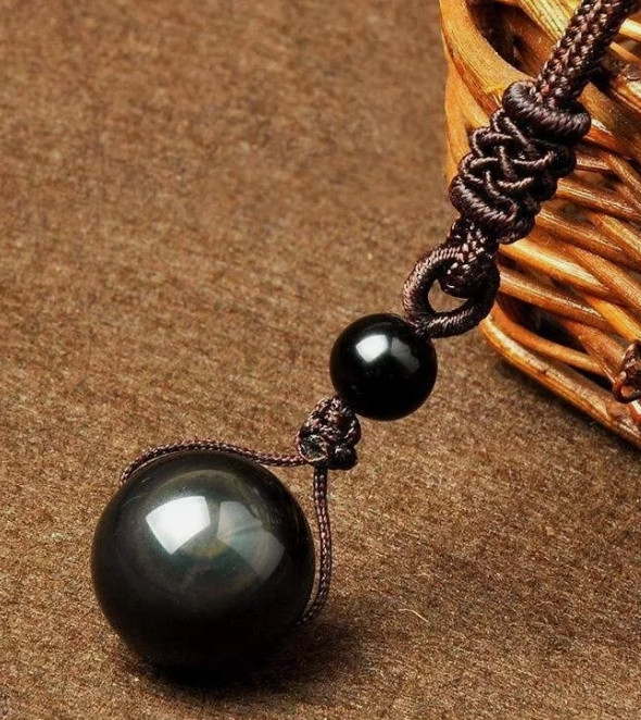 Rainbow Obsidian Pendant 16MM Stone Beaded Necklace Women Men Cord Jewelry