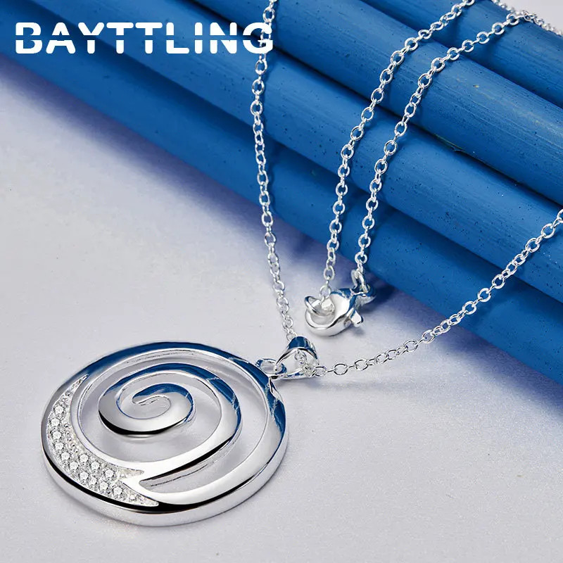 Sterling Silver 16-30 Inches Spiral Round Zircon Necklace Woman Wedding Charm
