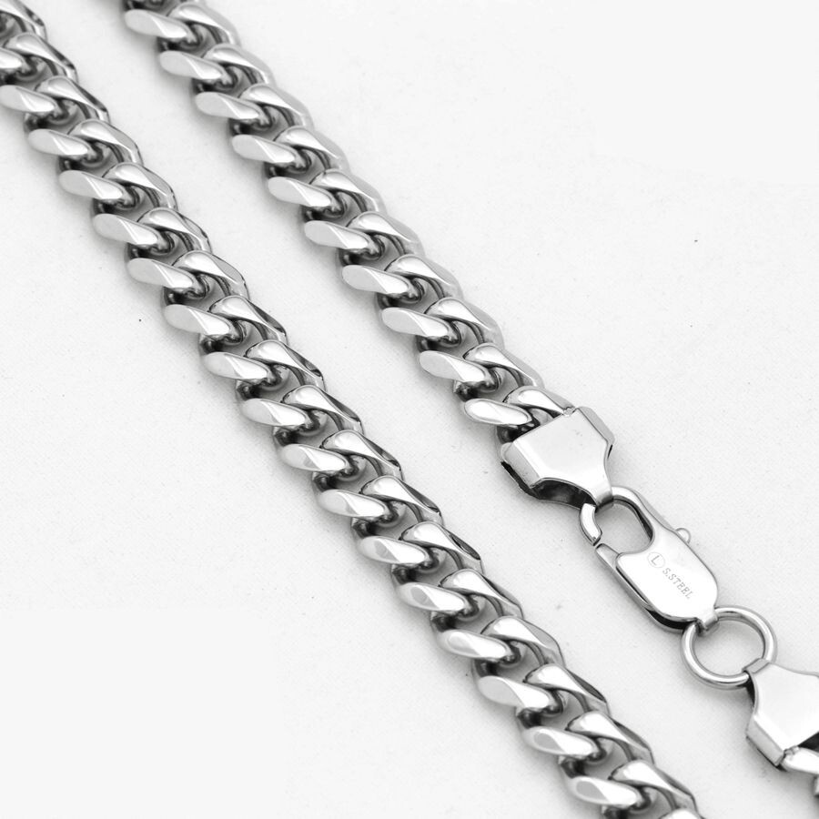 Men’s 30″ Silver Stainless Steel 7mm Miami Cuban Curb Chain Necklace + BOX