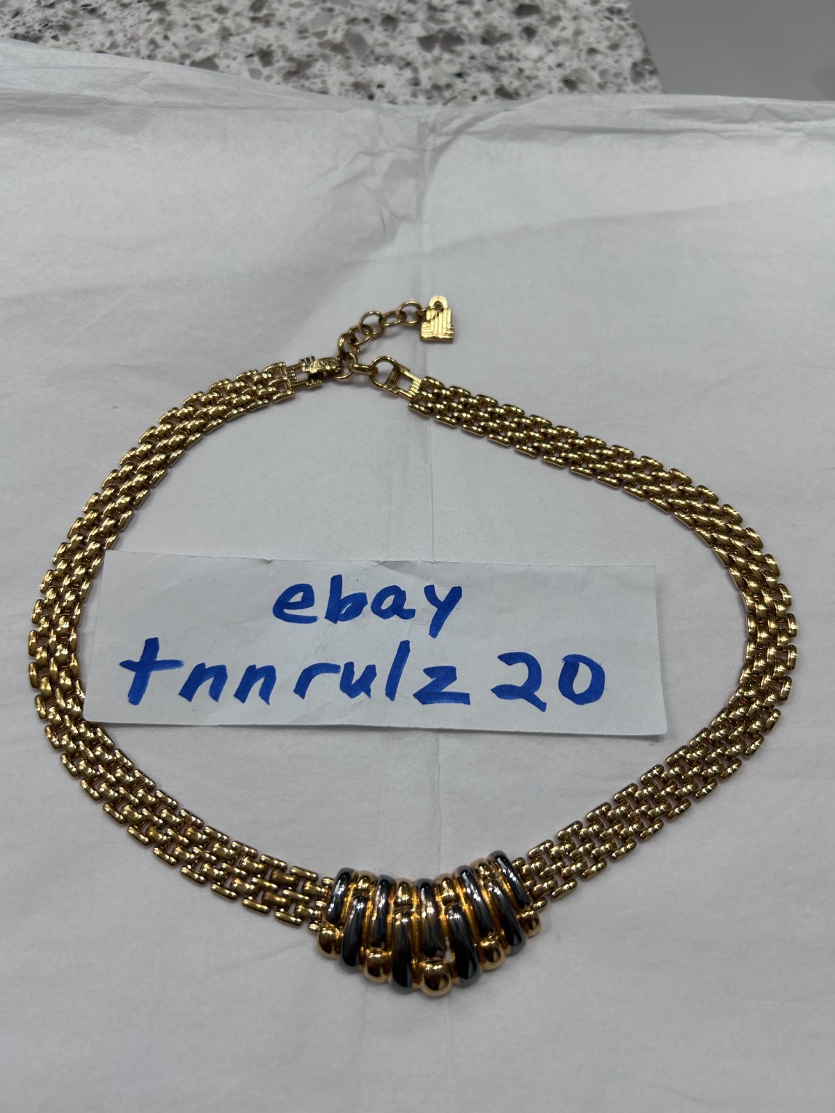 Vintage LANVIN Germany Silver Gold Couture Chain Collar Necklace