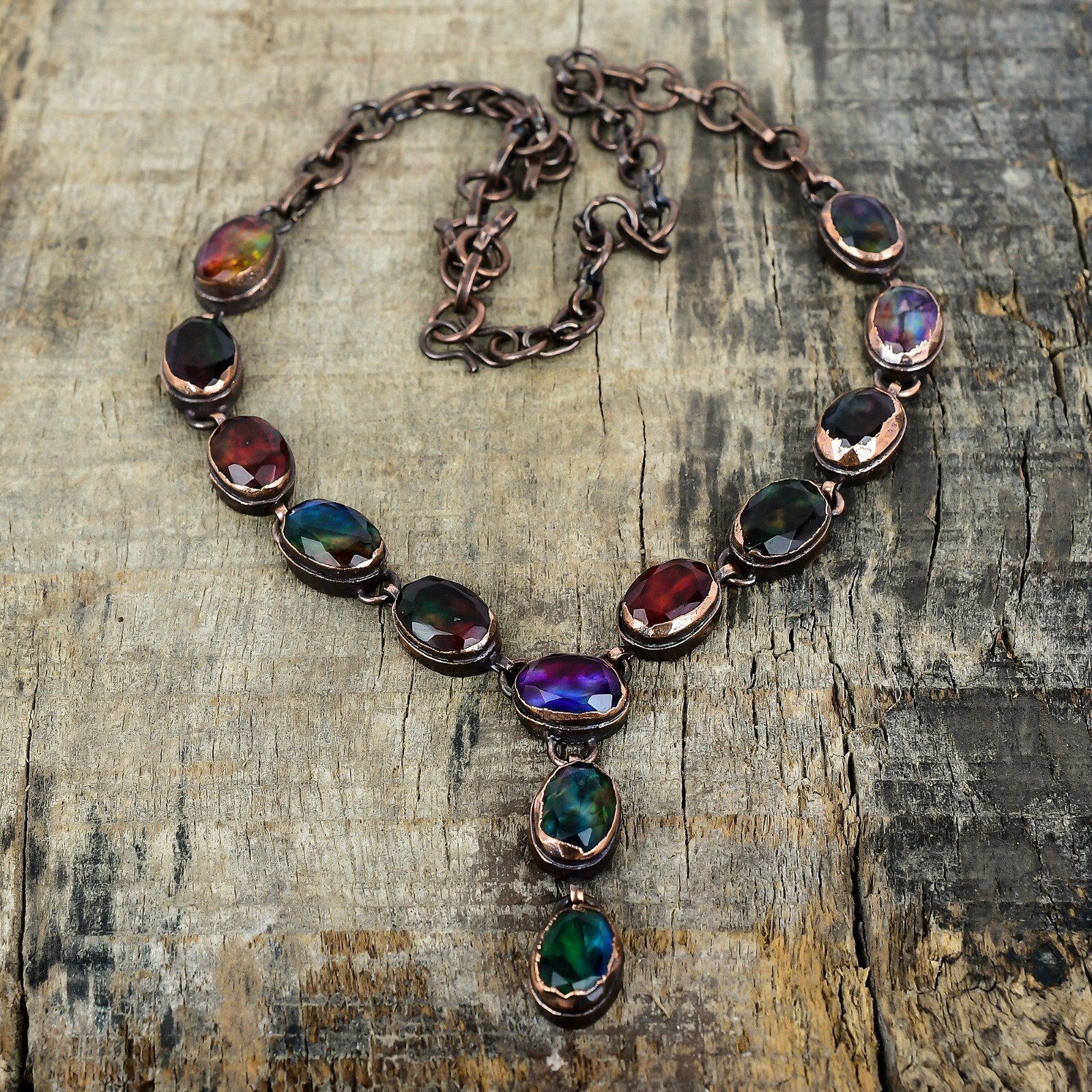 Valentines Deal Natural Ammolite Electroformed Chain New Necklace Jewelry Copper