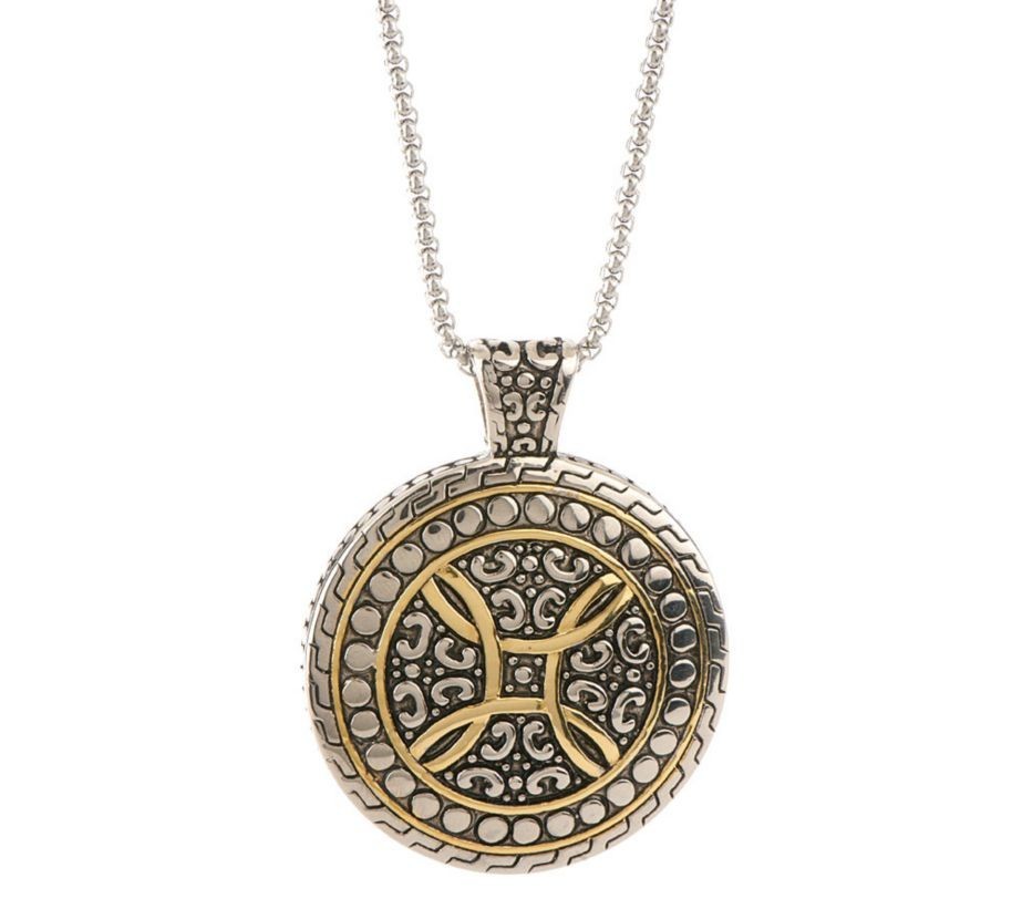 QVC Steel by Design Round Medallion Pendant Venetian Box Chain Necklace J261285