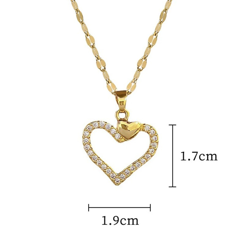 1pc Heart Zirconia Necklace Gold Color Stainless Steel O-Chain – NEW