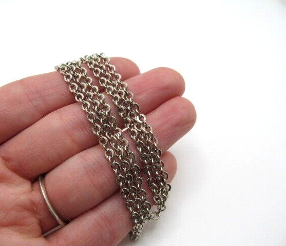 Vintage Silver Tone 3.4mm Rolo Link Chain Solid Necklace 24 Inch