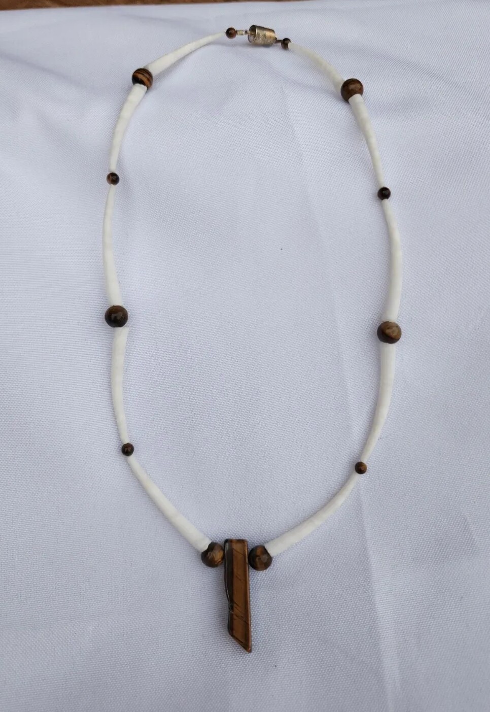 Tiger Eye Amulet Pendant On White Horn Shell Link Unisex Adults Surfers Necklace