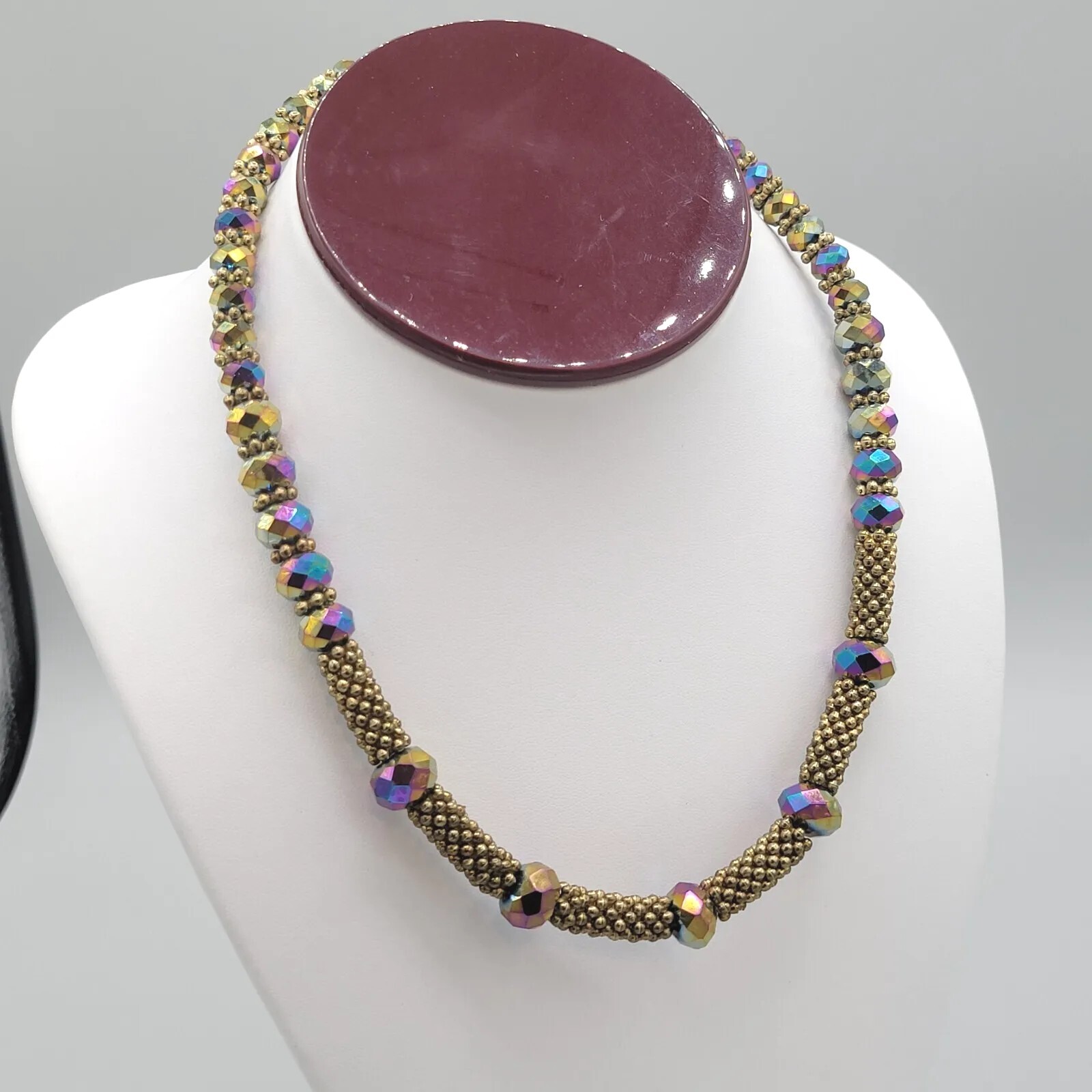Womens Jewelry Gold Tone Mesh Chain Fashion Necklace AB Multicolor Beads 15 in