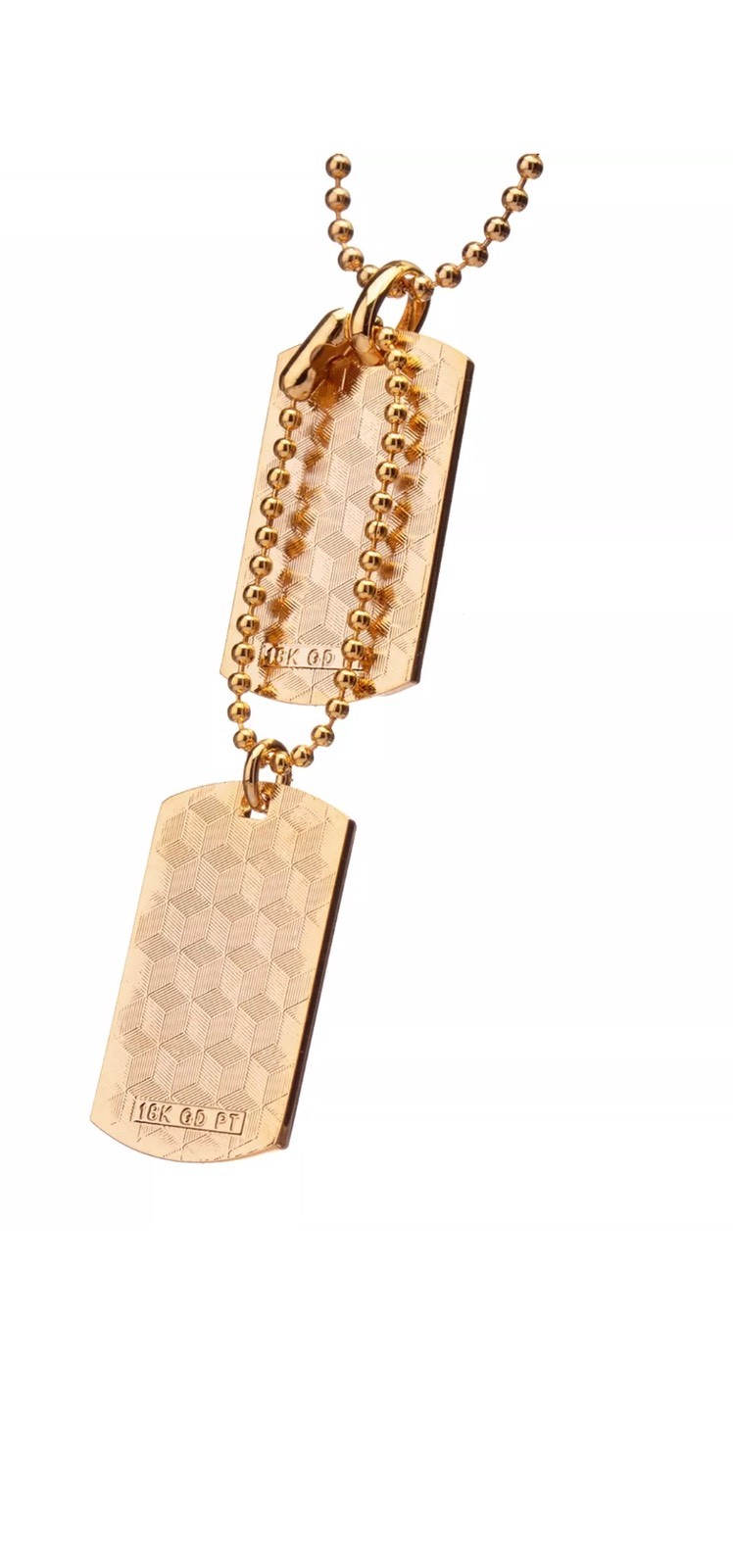 Men’s Bling Gold Plated Double Dog Tag Fashion Pendant 27″ Ball Chain Necklace