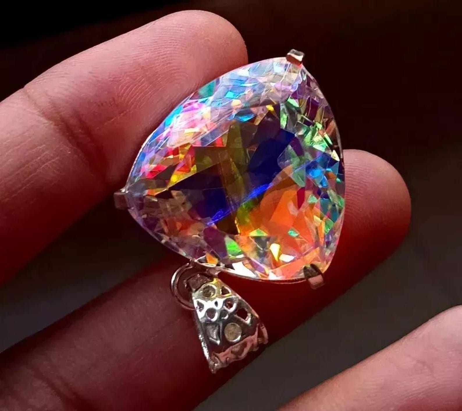 Natural Trillion Mystic Topaz 100 Ct+ 925 Solid Silver Rainbow Pendant Gemstone