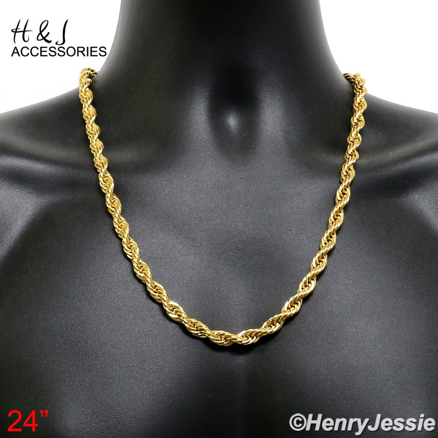 17″20″24″30″MEN Stainless Steel WIDE 8mm Gold Plated Rope Chain Necklace*AGN149
