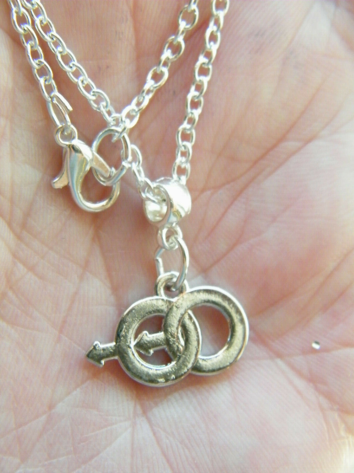 GAY Male on Male NECKLACE LGBTQ DOUBLE MALE SYMBOL Charms 21″ Silver Chain NEW!