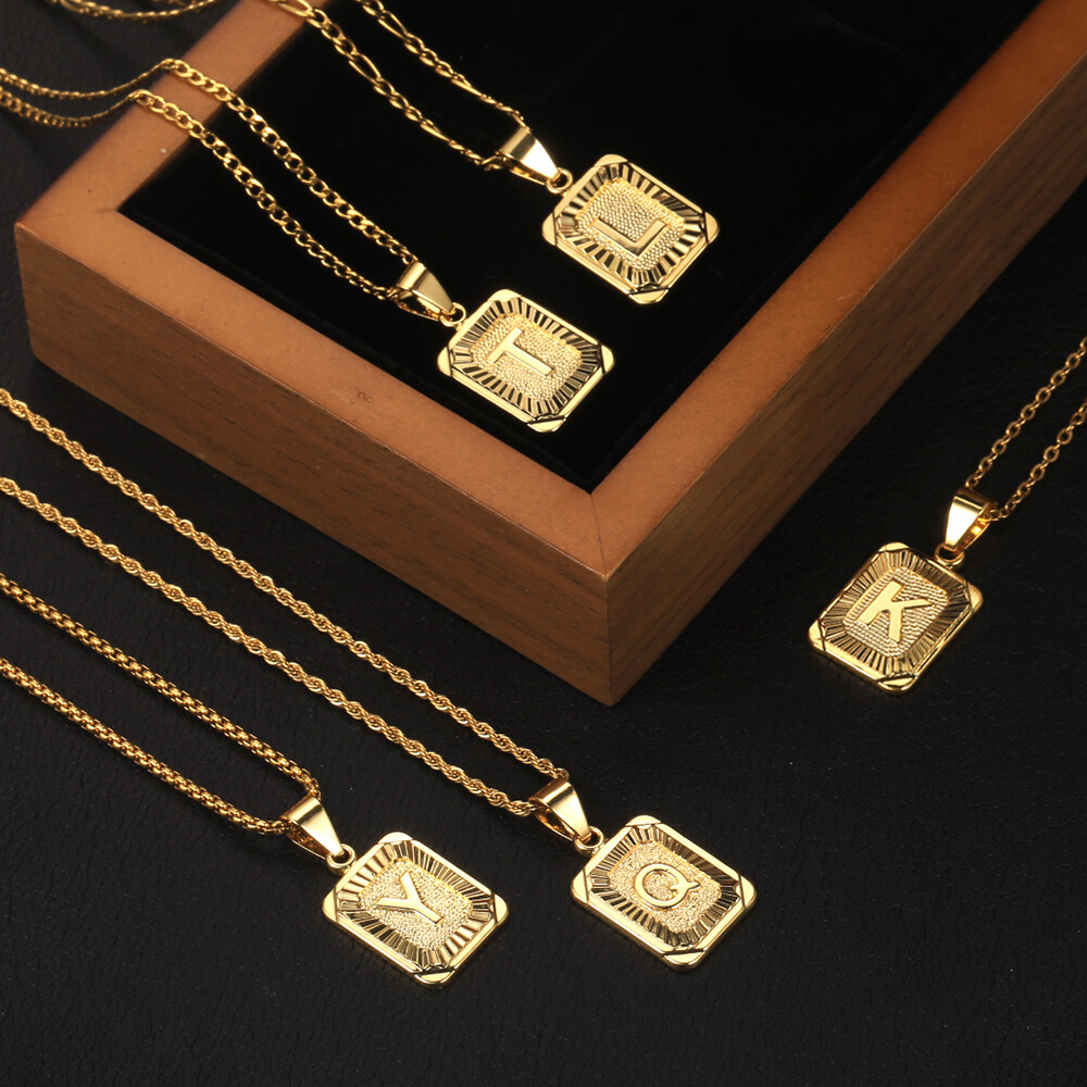 Womens Mens Gold Filled A-Z Pendant Necklace Choker Stainless Steel Multi Chains