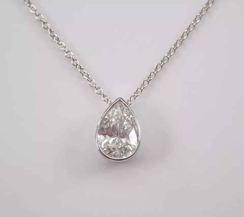Womens Chain Pendant 1CT Pear Cut Simulated Diamond 14K White Gold Plated