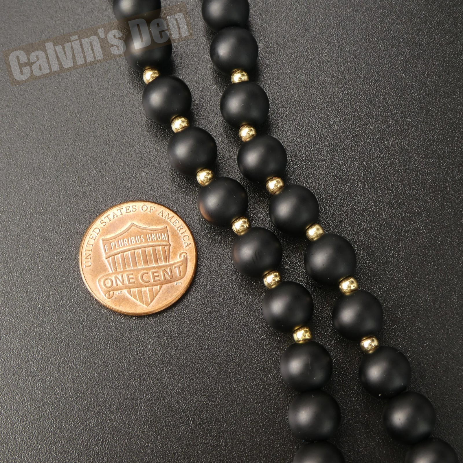 Matte Black Obsidian Polished Black Onyx Bead Cross Necklace Men Women Gift