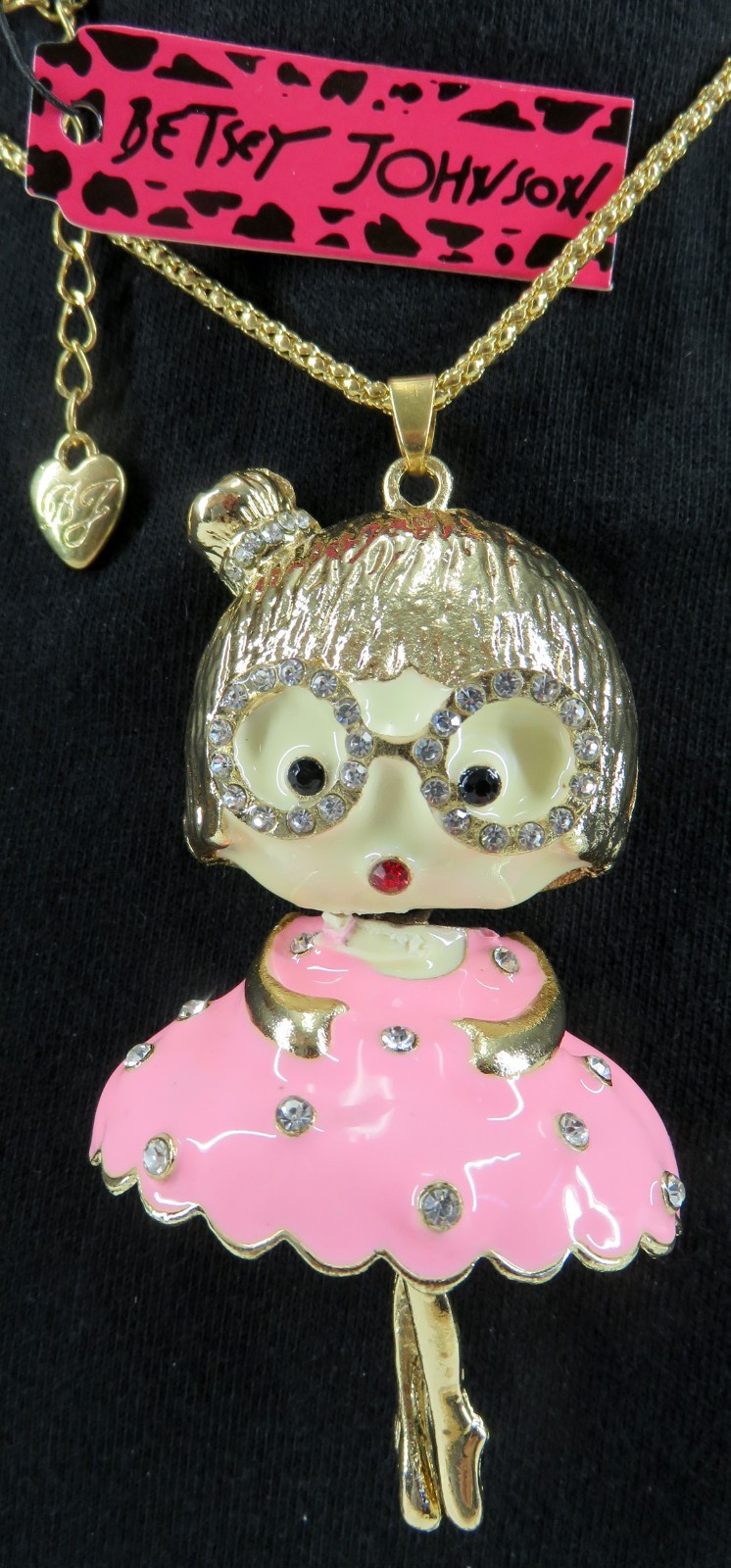 NWT-Betsey Johnson 3-D Pink Moveable Ballerina Pendant on Goldtone Necklace