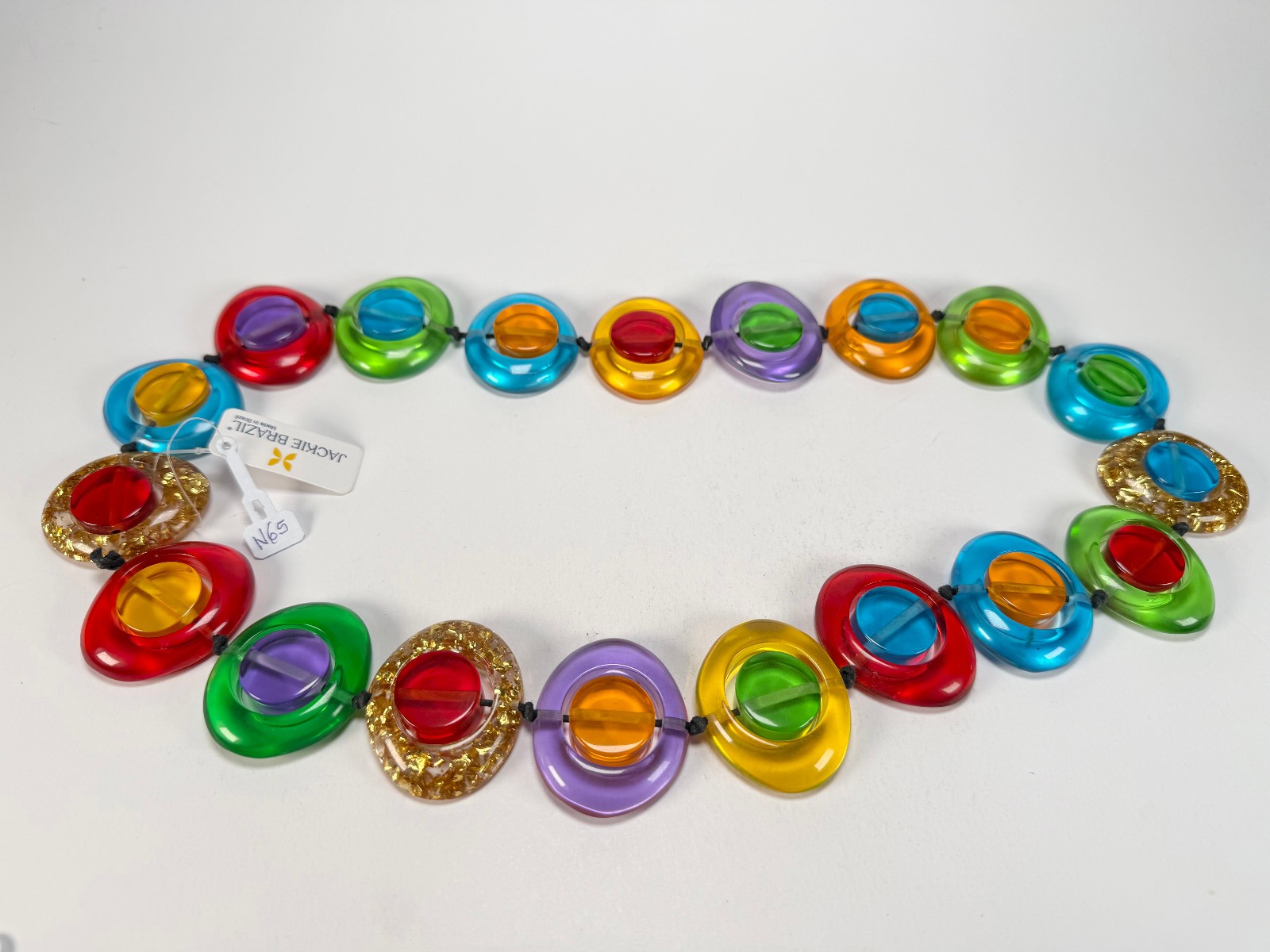 Jackie Brazil “Saturn” Transparent Summer Mix Disk / Cylinder Long 75cm Necklace
