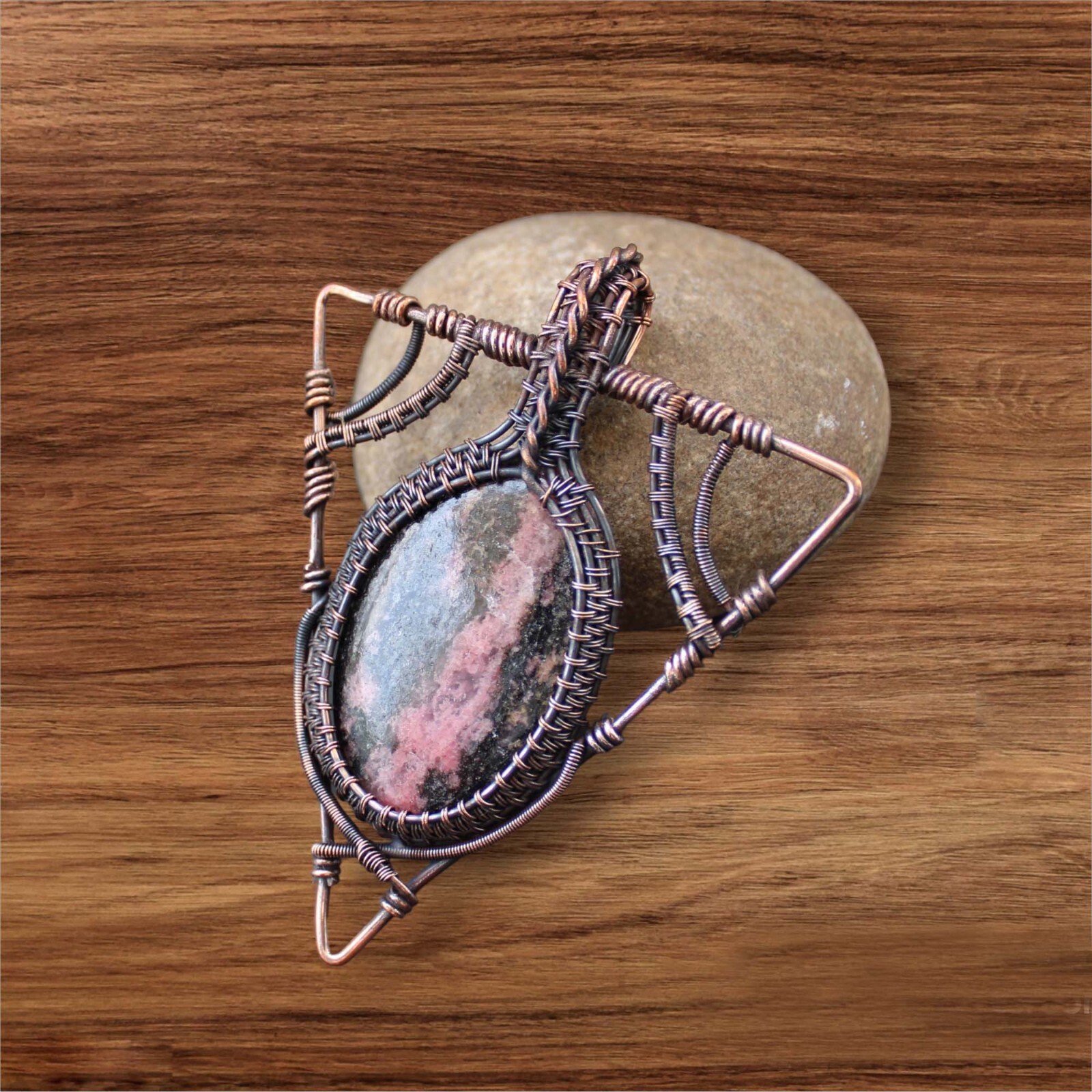 Rhodonite Pendant Copper Wire Wrapped Pendant Gemstone Wire Wrapped Jewelry