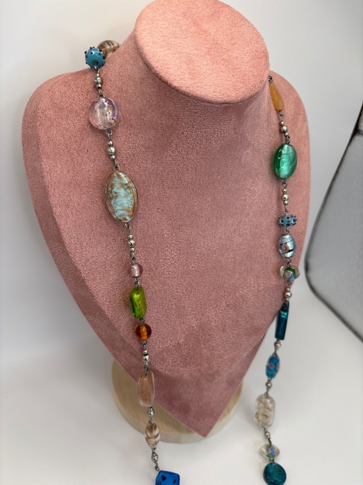 Premier Designs Venetian Murano Art Glass Beads Rhodium Plated 32″ Necklace